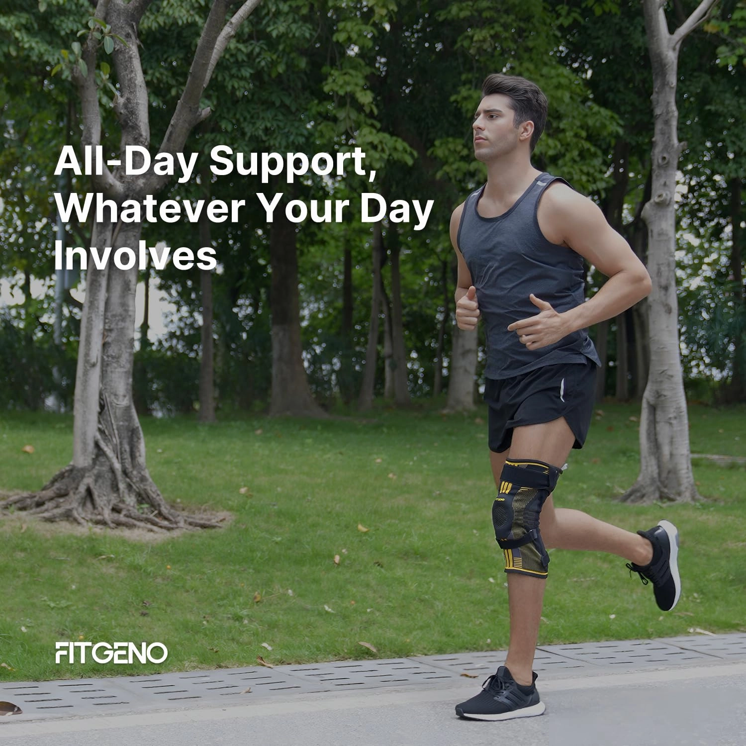 Fit Geno Knee Brace with Side Stabilizers: Breathable Knee Sleeve w/ Patented Patella Gel Pad for Maximum Pain Relief - Ultimate Knee Support and Fast Recovery from Meniscus Tear Arthritis ACL PCL Men & Women (Large)