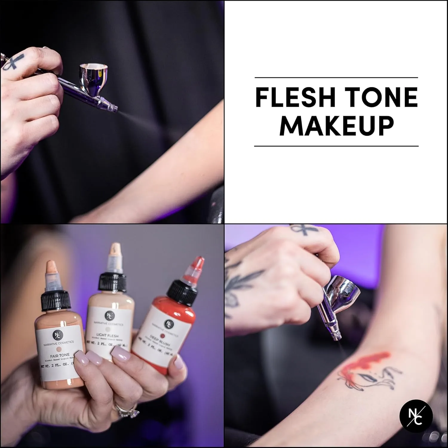 Flesh Tone Alcohol Airbrush Paints - 2 fl oz, Skin Safe, Quick Dry, Waterproof, Sweatproof, Transferproof Liquid Makeup for Tattoo Cover-Up, Bodypainting, FX Makeup - Deep Blush
