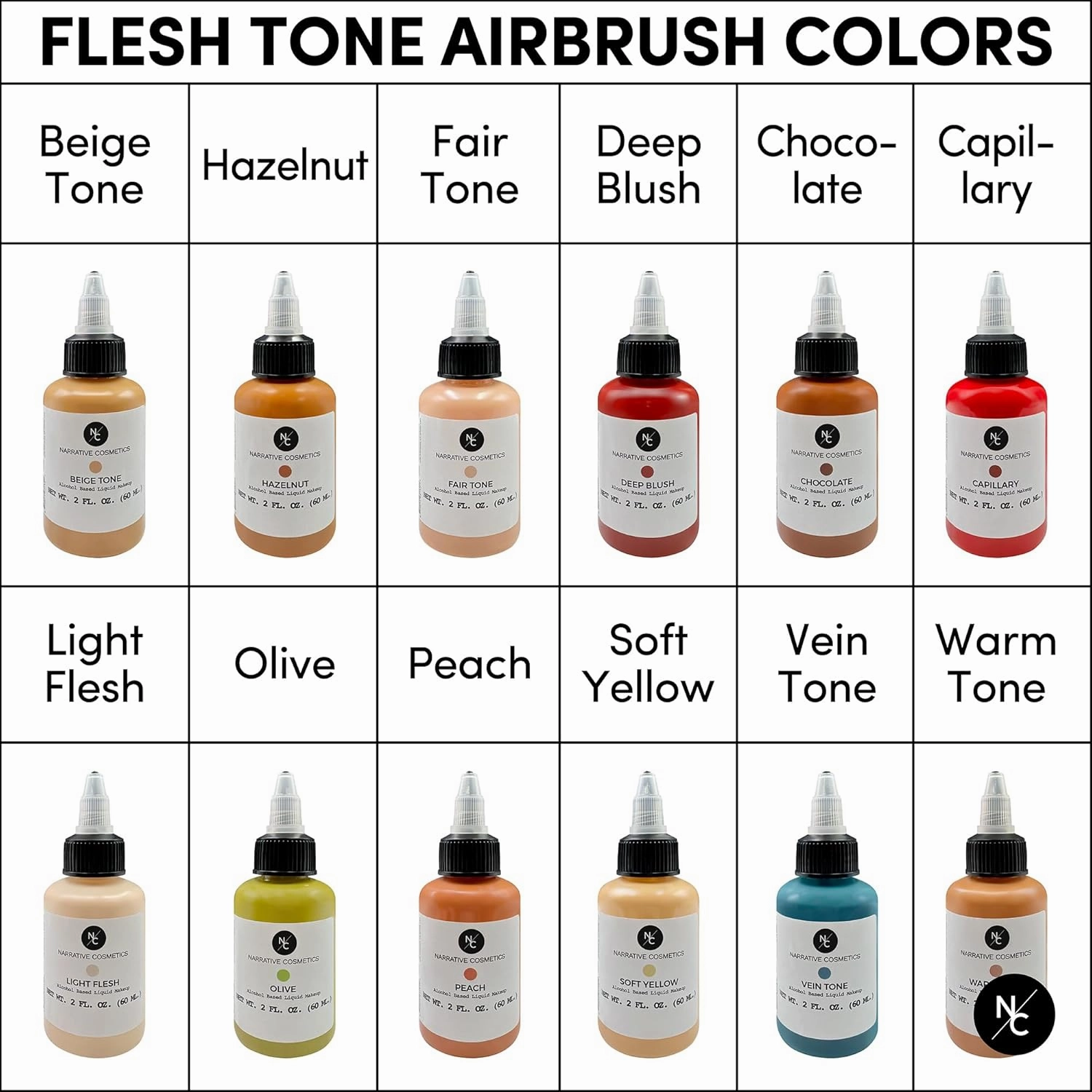 Flesh Tone Alcohol Airbrush Paints - 2 fl oz, Skin Safe, Quick Dry, Waterproof, Sweatproof, Transferproof Liquid Makeup for Tattoo Cover-Up, Bodypainting, FX Makeup - Soft Yellow
