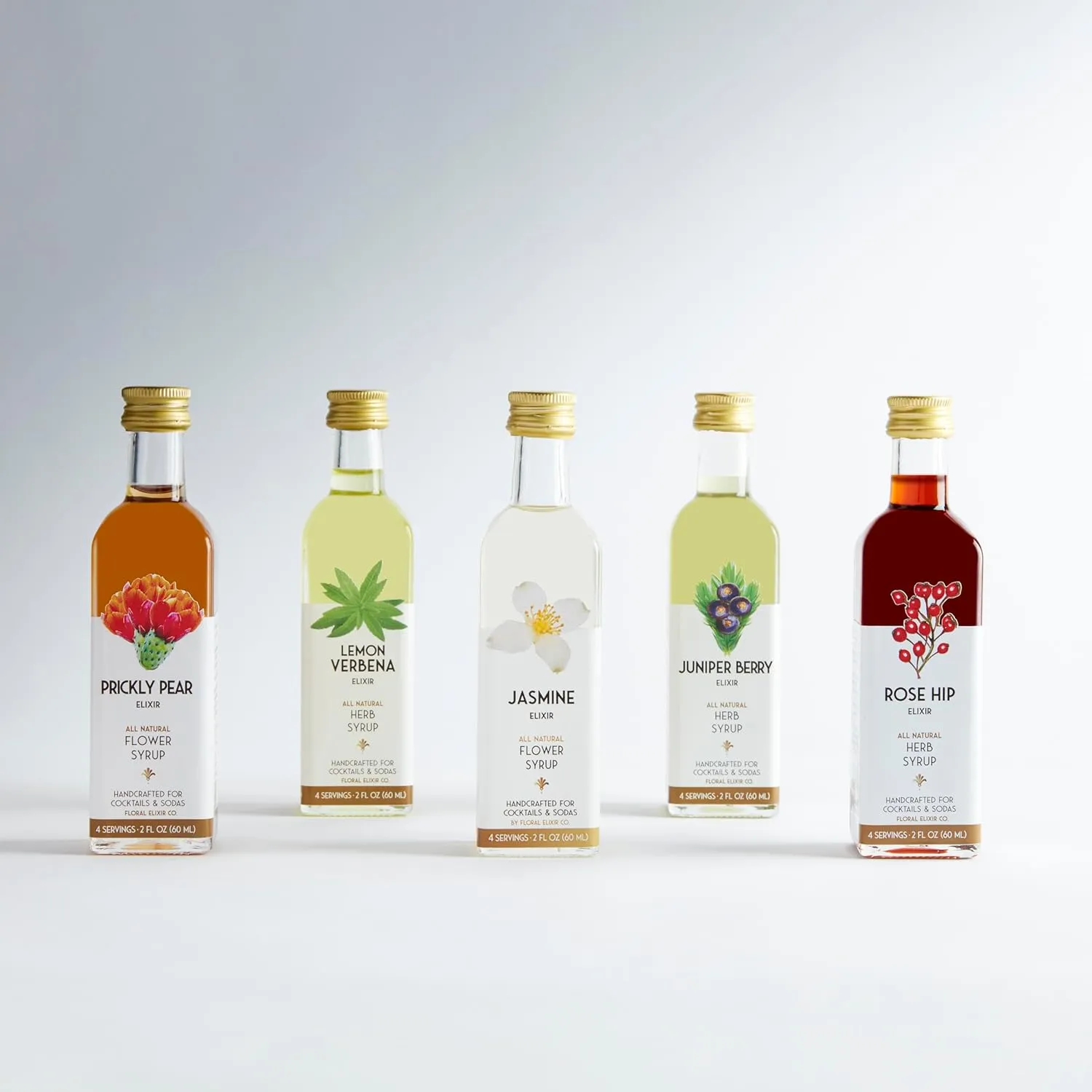 Floral Elixir Co. - All Natural Flower Syrup Cocktail Kit - Gift Set - Assortment of 5 (2 oz) Elixirs (The Botanist)