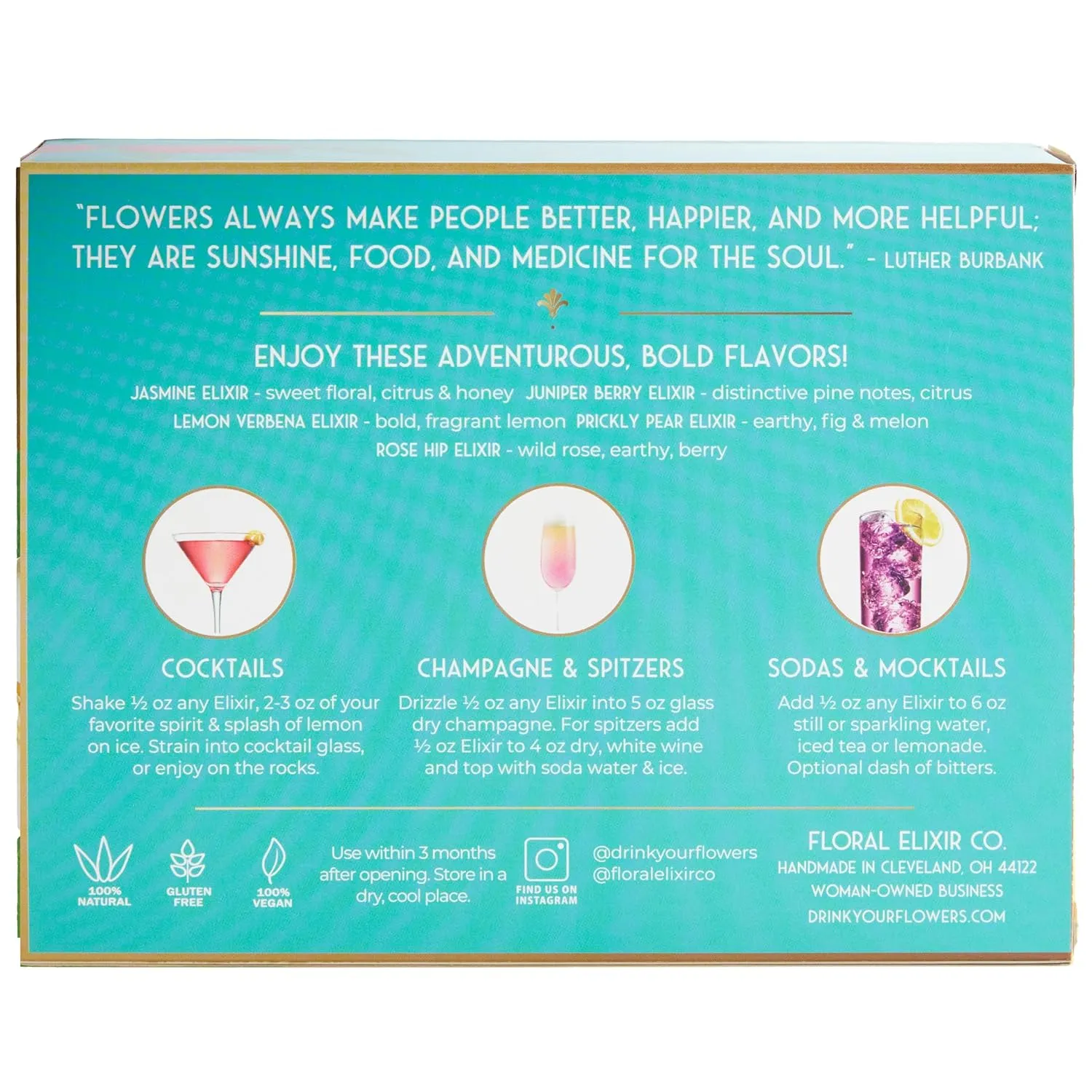 Floral Elixir Co. - All Natural Flower Syrup Cocktail Kit - Gift Set - Assortment of 5 (2 oz) Elixirs (The Botanist)