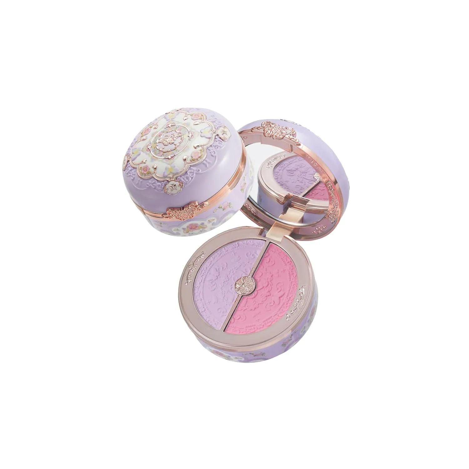 Flower Knows Butterfly Cloud Collar Rouge Box Highlighting & Blush Duo Powder,Matte Finish,Buildable & Blendable Makeup Blush for cheeks,Soft & Long-lasting for Girls & Women(04 Fluttering Romance)