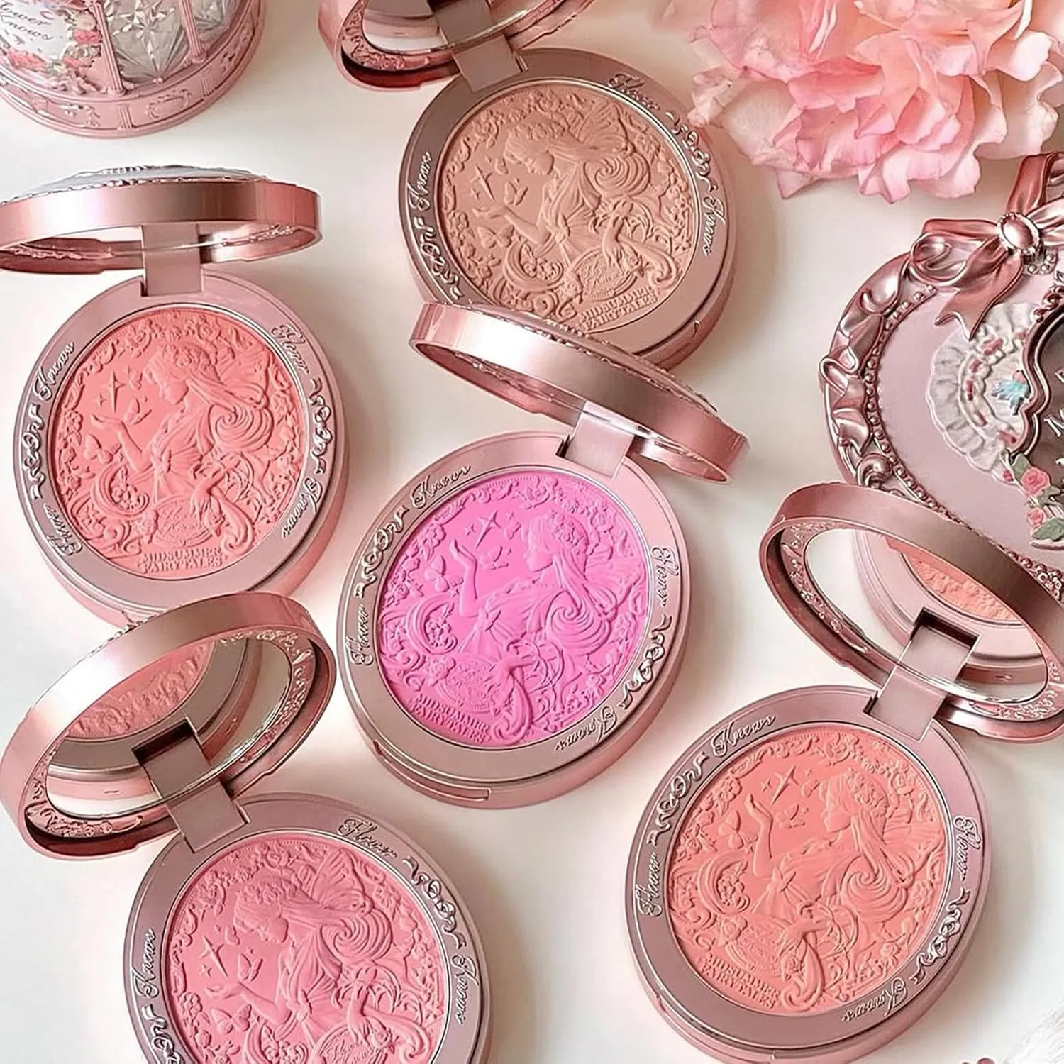 Flower Knows Midsummer Fairytales Velvet Embossed Blush,Peach Matte Finish,Buildable & Blendable Powder Blush for cheeks,Natural Flush for All Skin Tones(03 Ballet Fairy,5g)