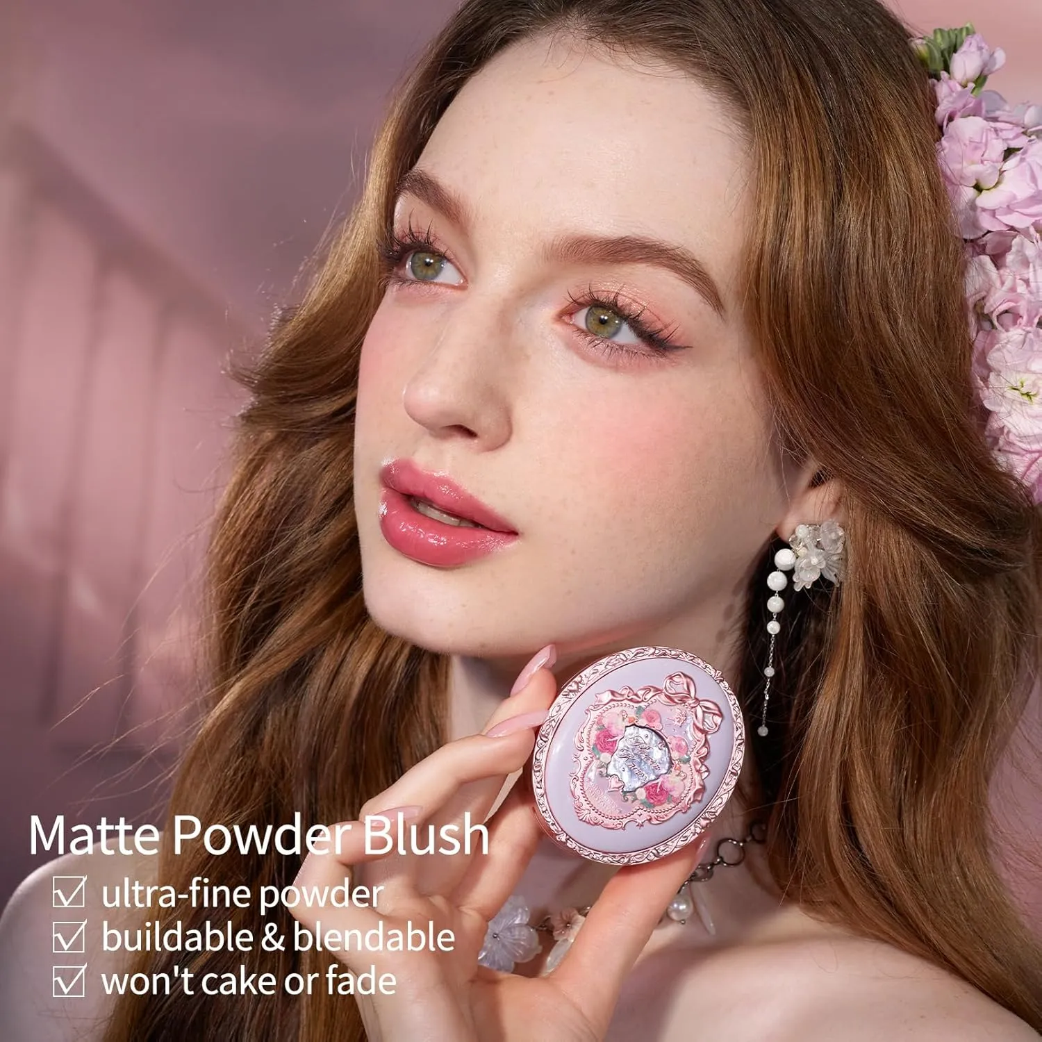 Flower Knows Midsummer Fairytales Velvet Embossed Blush,Peach Matte Finish,Buildable & Blendable Powder Blush for cheeks,Natural Flush for All Skin Tones(03 Ballet Fairy,5g)