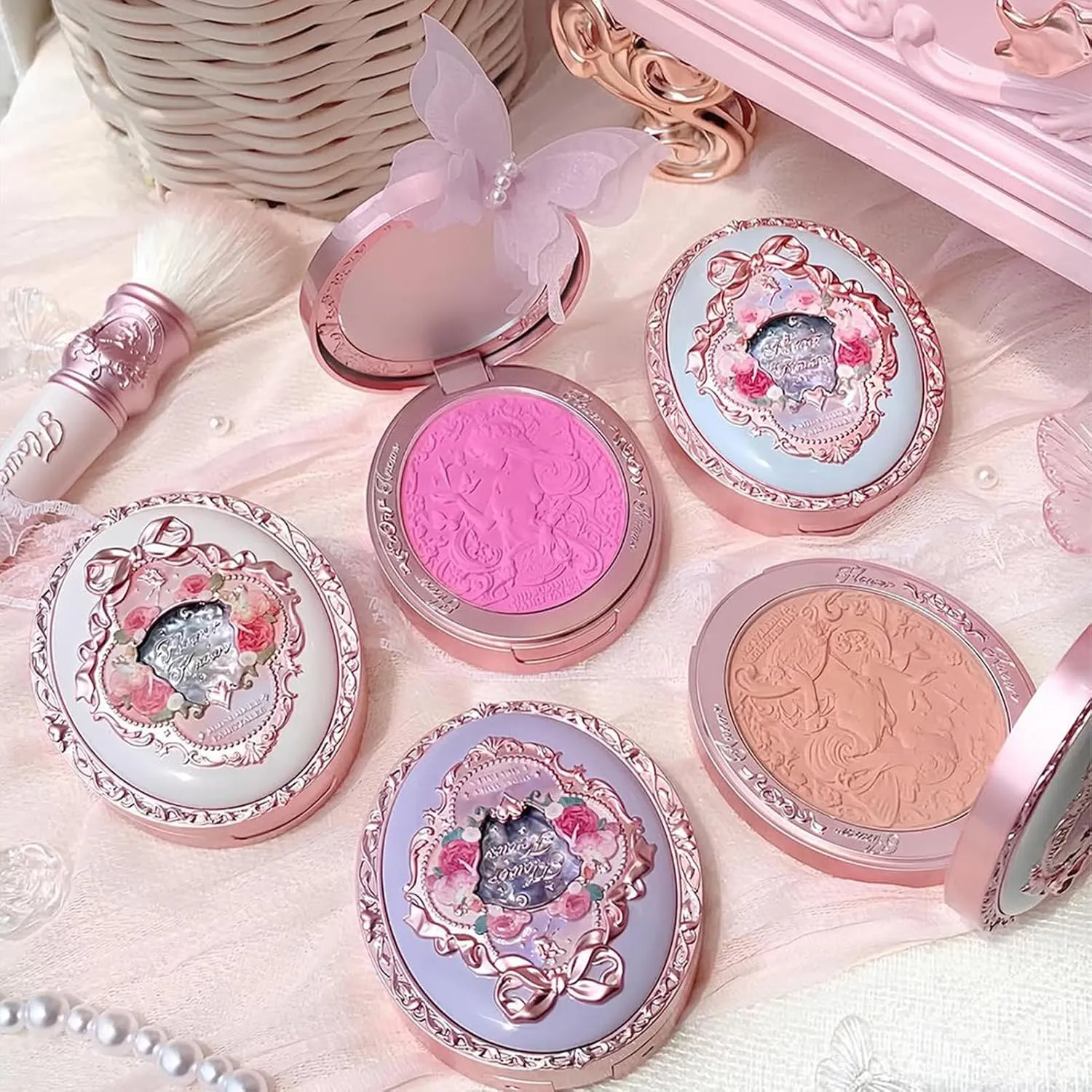 Flower Knows Midsummer Fairytales Velvet Embossed Blush,Peach Matte Finish,Buildable & Blendable Powder Blush for cheeks,Natural Flush for All Skin Tones(03 Ballet Fairy,5g)