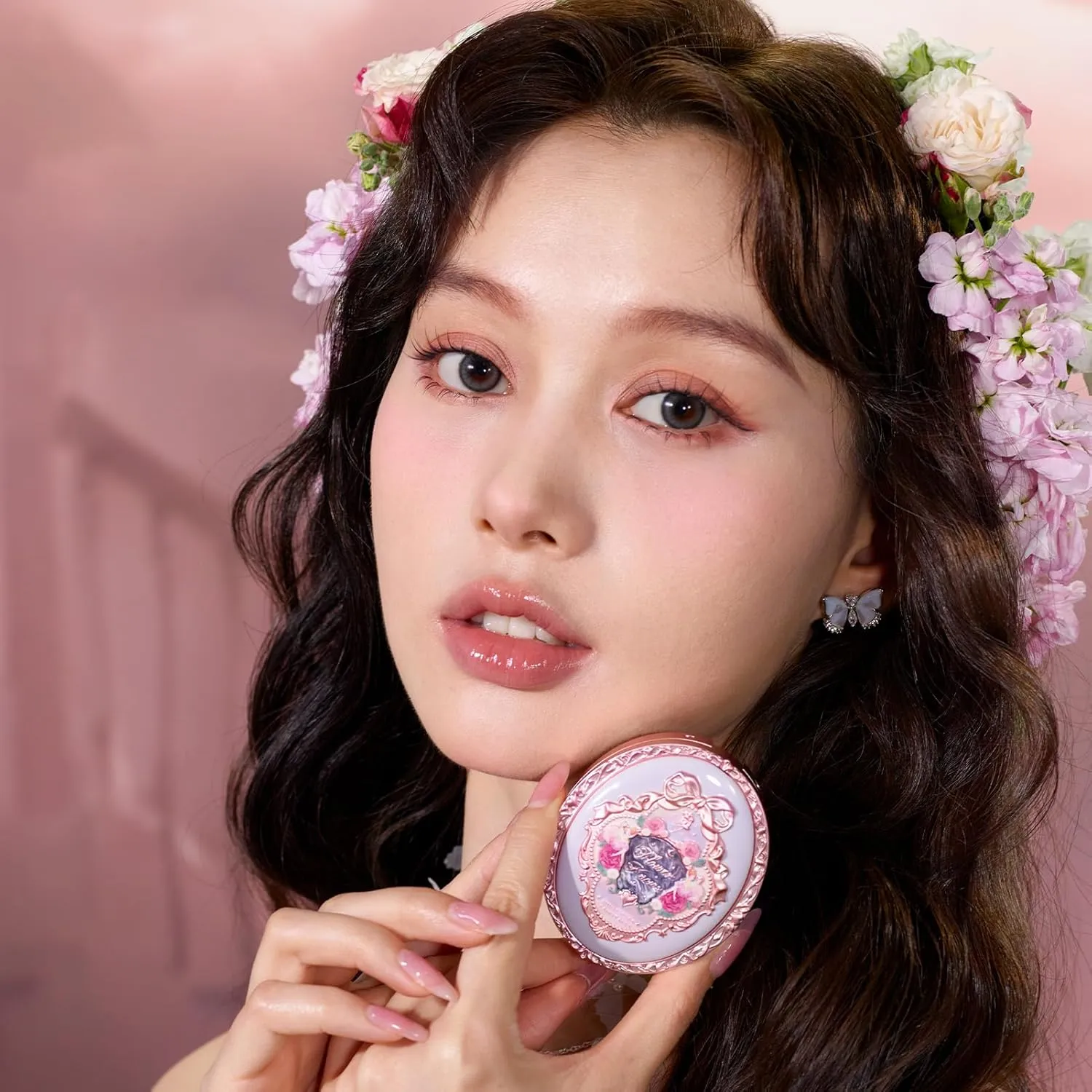 Flower Knows Midsummer Fairytales Velvet Embossed Blush,Peach Matte Finish,Buildable & Blendable Powder Blush for cheeks,Natural Flush for All Skin Tones(03 Ballet Fairy,5g)