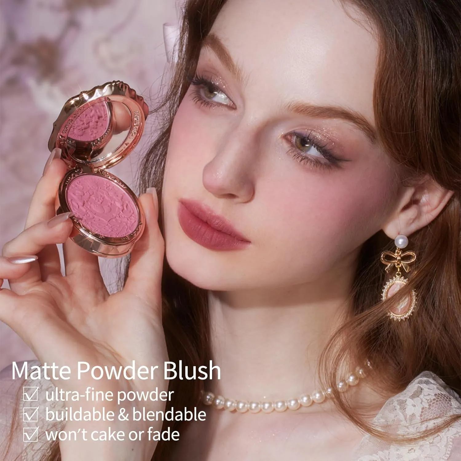 Flower Knows Strawberry Rococo Embossed Blush;Berry Matte Finish;Buildable & Blendable Powder Blush for cheeks,Highly Pigmented;Natural Flush for All Skin Tones(05 Berry Mary, 5g)
