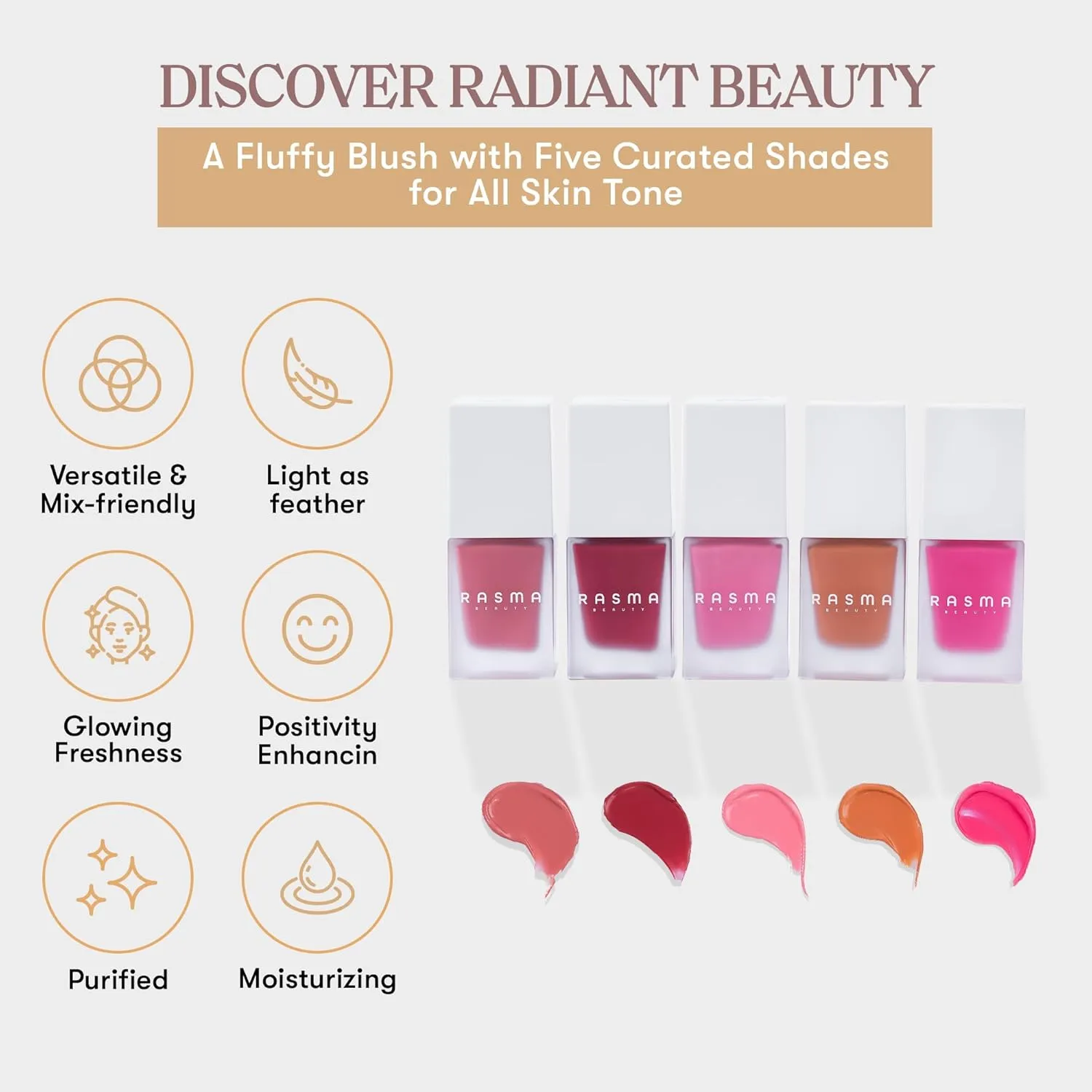 Fluff Blush by Rasma Beauty, Liquid Blush for Cheeks, Dewy Finish, Long Lasting Color, Easy Application (1, Nude, regular)