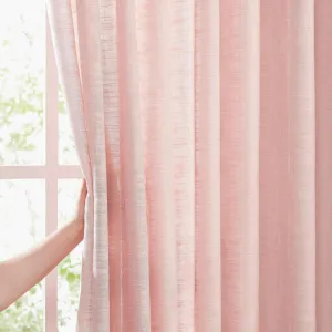 FMFUNCTEX Linen Semi Sheer Curtains for Bedroom, Blush Pink Curtains 84 Inches Long for Living Room, Country Farmhouse Sheer Drapes, Light Filtering Window Curtain, Grommet Top 2 Panels