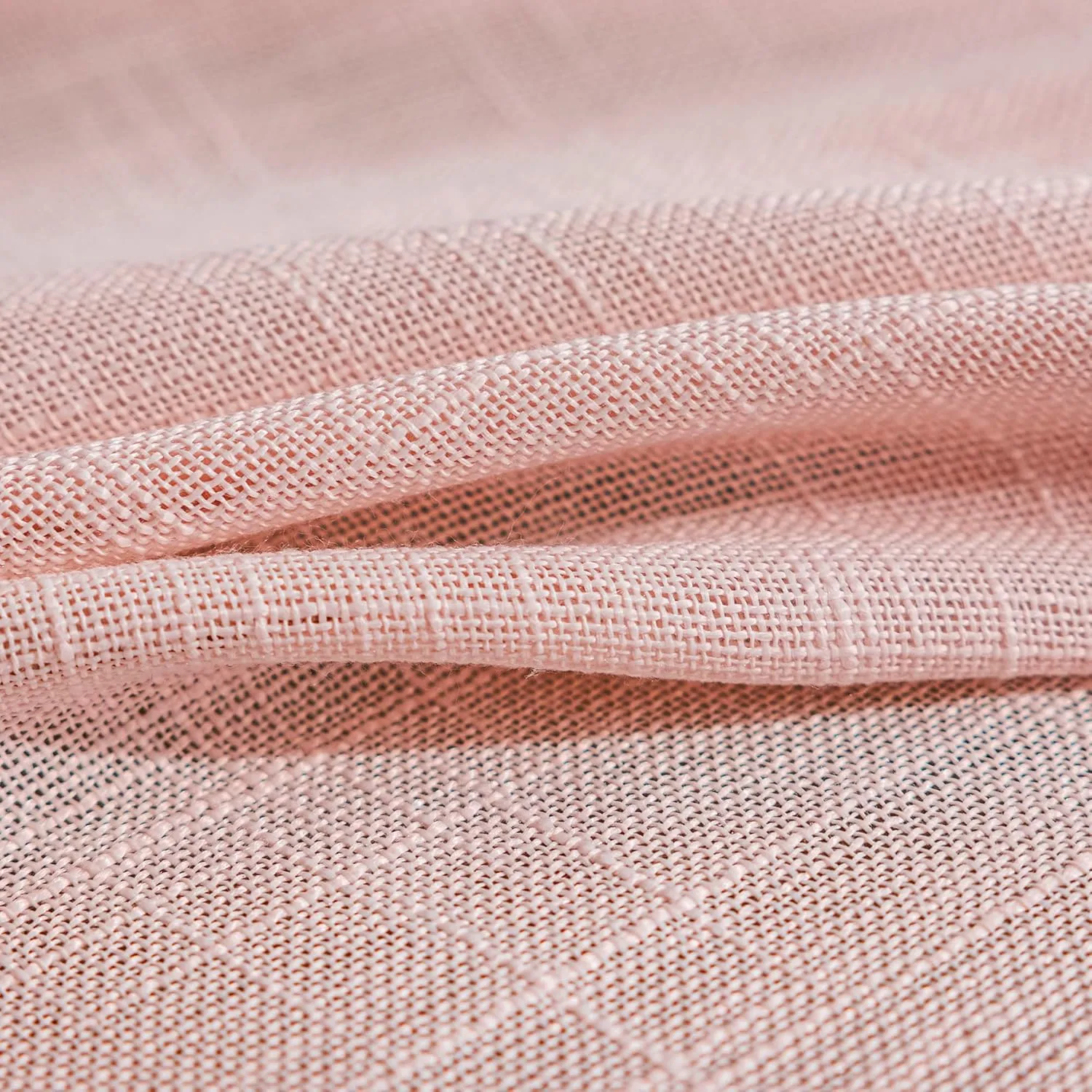 FMFUNCTEX Linen Semi Sheer Curtains for Bedroom, Blush Pink Curtains 84 Inches Long for Living Room, Country Farmhouse Sheer Drapes, Light Filtering Window Curtain, Grommet Top 2 Panels
