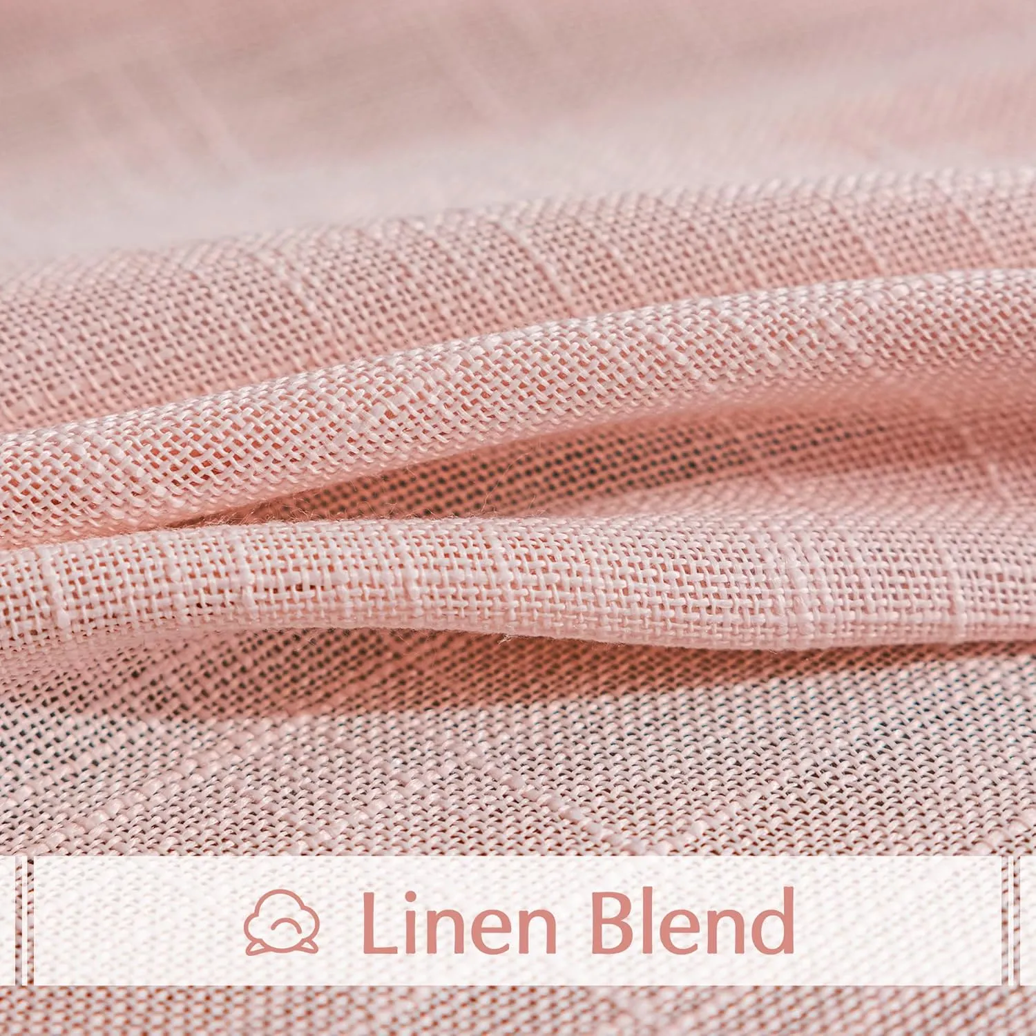 FMFUNCTEX Linen Semi Sheer Curtains for Bedroom, Blush Pink Curtains 84 Inches Long for Living Room, Country Farmhouse Sheer Drapes, Light Filtering Window Curtain, Grommet Top 2 Panels