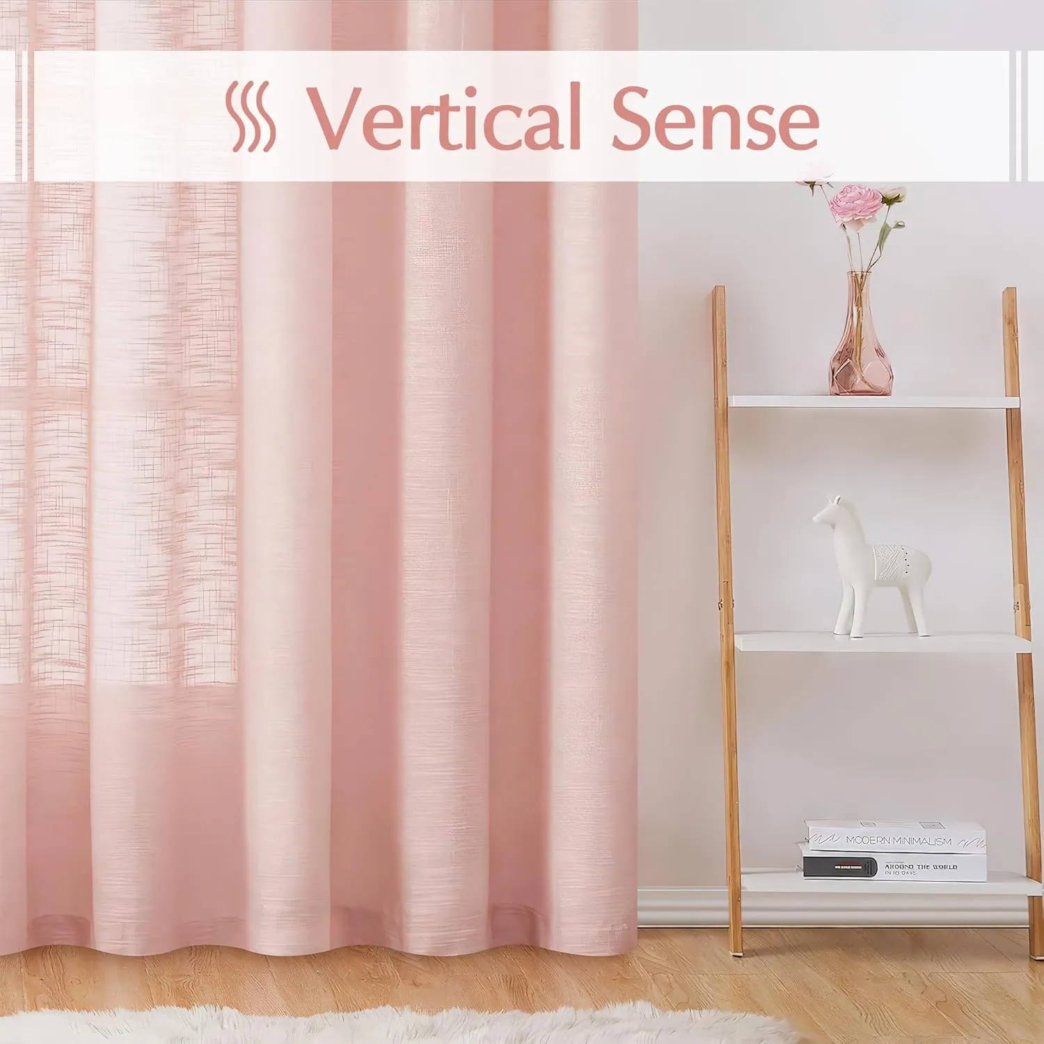 FMFUNCTEX Linen Semi Sheer Curtains for Bedroom, Blush Pink Curtains 84 Inches Long for Living Room, Country Farmhouse Sheer Drapes, Light Filtering Window Curtain, Grommet Top 2 Panels