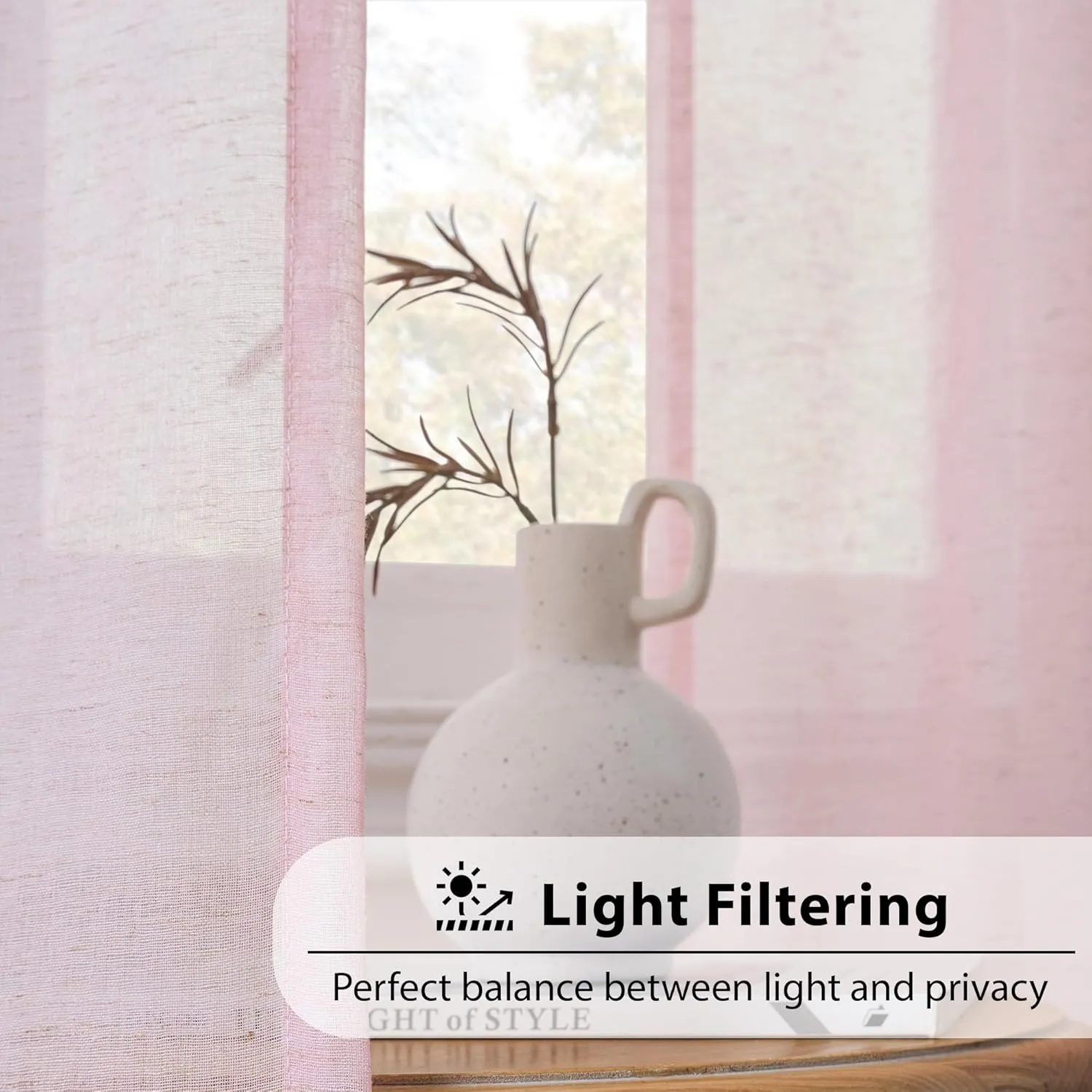 FMFUNCTEX Linen Sheer Curtains for Bedroom, Pink Curtains 96 inches Long for Living Room, Blush Pink Farmhouse French Flax Blend Window Draperies, Rod Pocket 2 Panels Set
