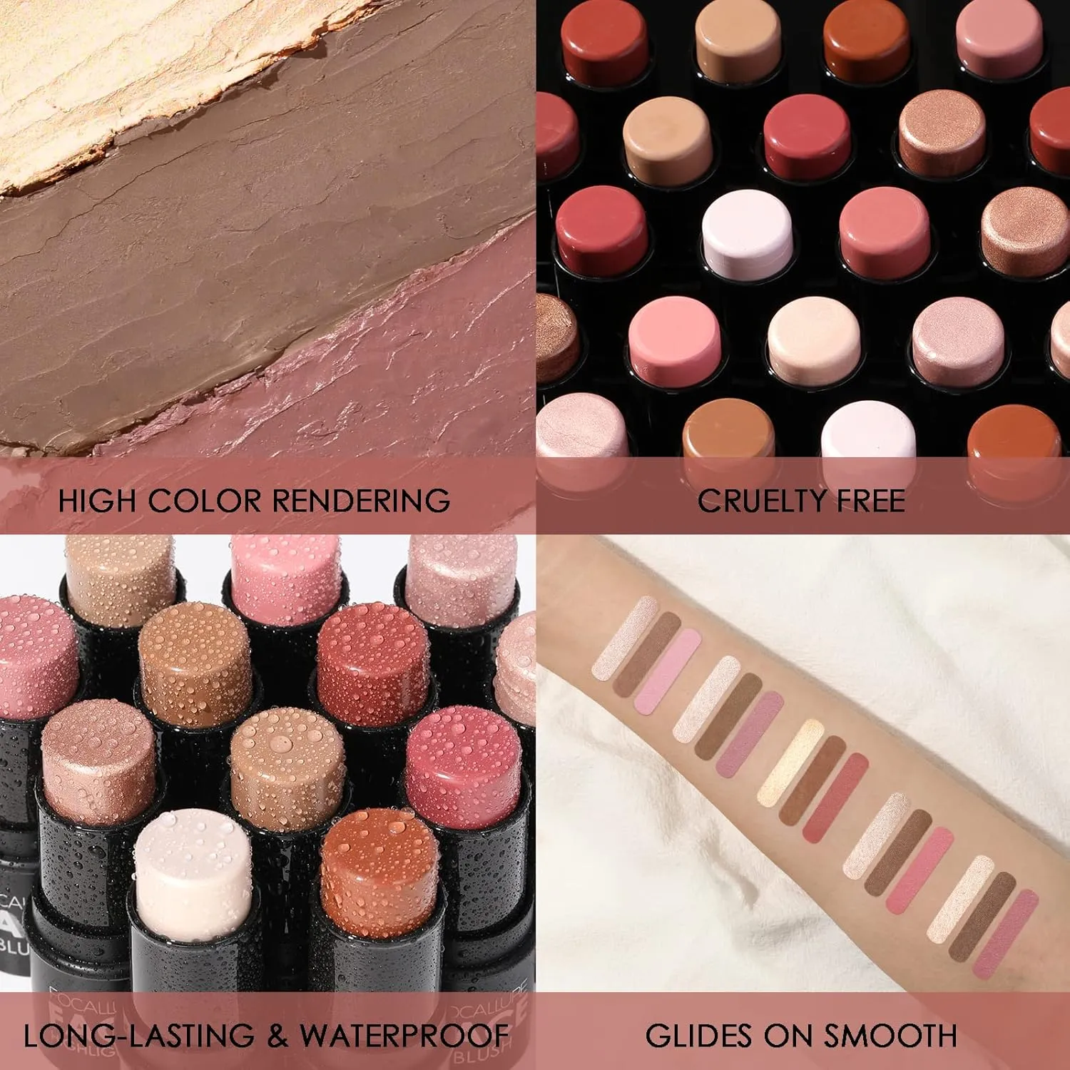 FOCALLURE 3 Pcs Cream Contour Sticks,Shades with Highlighter & Bronzer & Blush,Non-greasy Long-wear Face Contouring Pen,Easy to Sculpt the Face and Create a Lightweight Finishing Makeup,DEEP