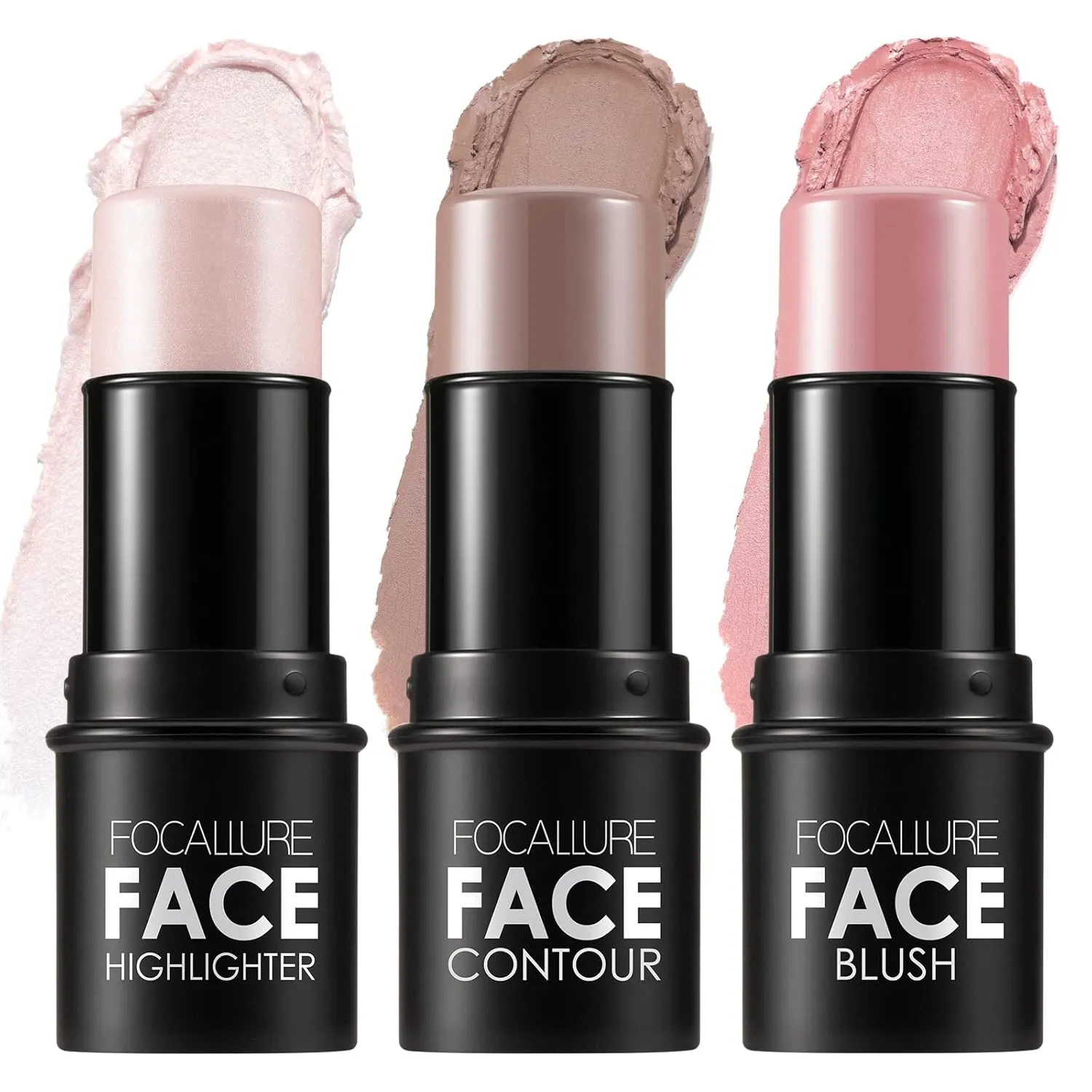 FOCALLURE 3 Pcs Cream Contour Sticks,Shades with Highlighter & Bronzer & Blush,Non-greasy Long-wear Face Contouring Pen,Easy to Sculpt the Face and Create a Lightweight Finishing Makeup,FAIR-LIGHT