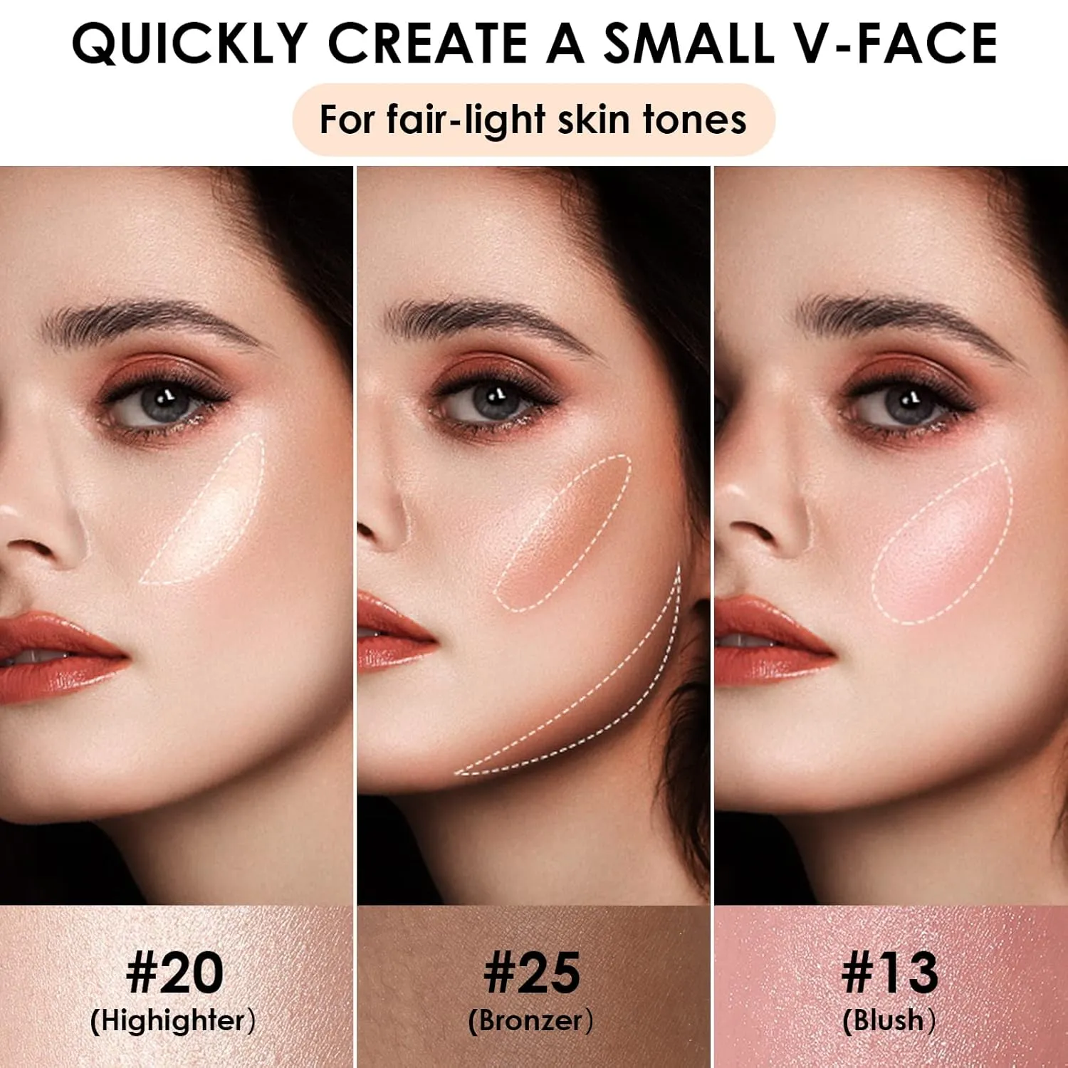 FOCALLURE 3 Pcs Cream Contour Sticks,Shades with Highlighter & Bronzer & Blush,Non-greasy Long-wear Face Contouring Pen,Easy to Sculpt the Face and Create a Lightweight Finishing Makeup,FAIR-LIGHT