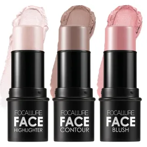 FOCALLURE 3 Pcs Cream Contour Sticks,Shades with Highlighter & Bronzer & Blush,Non-greasy Long-wear Face Contouring Pen,Easy to Sculpt the Face and Create a Lightweight Finishing Makeup,FAIR-LIGHT