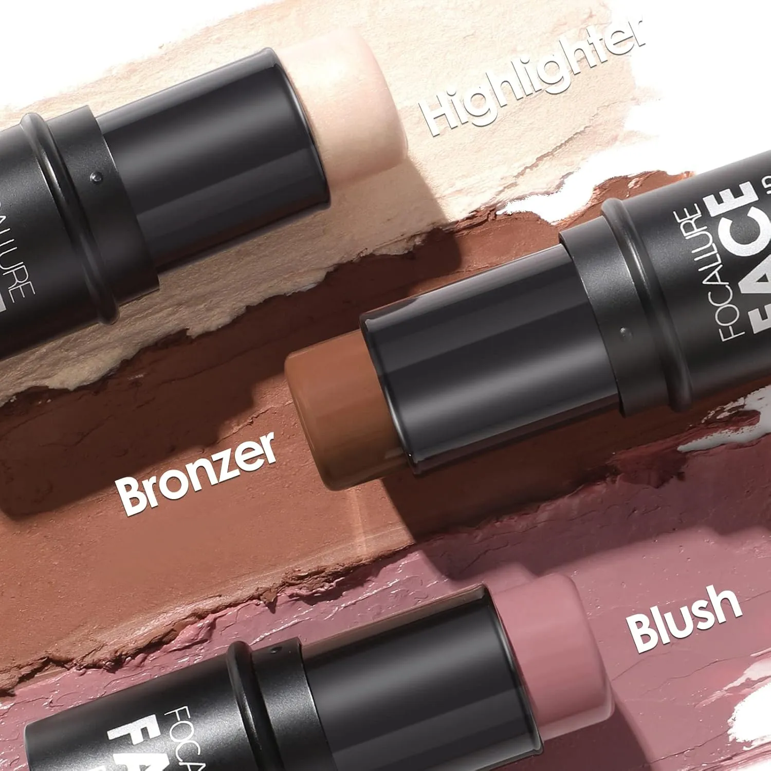 FOCALLURE 3 Pcs Cream Contour Sticks,Shades with Highlighter & Bronzer & Blush,Non-greasy Long-wear Face Contouring Pen,Easy to Sculpt the Face and Create a Lightweight Finishing Makeup,NEUTRAL