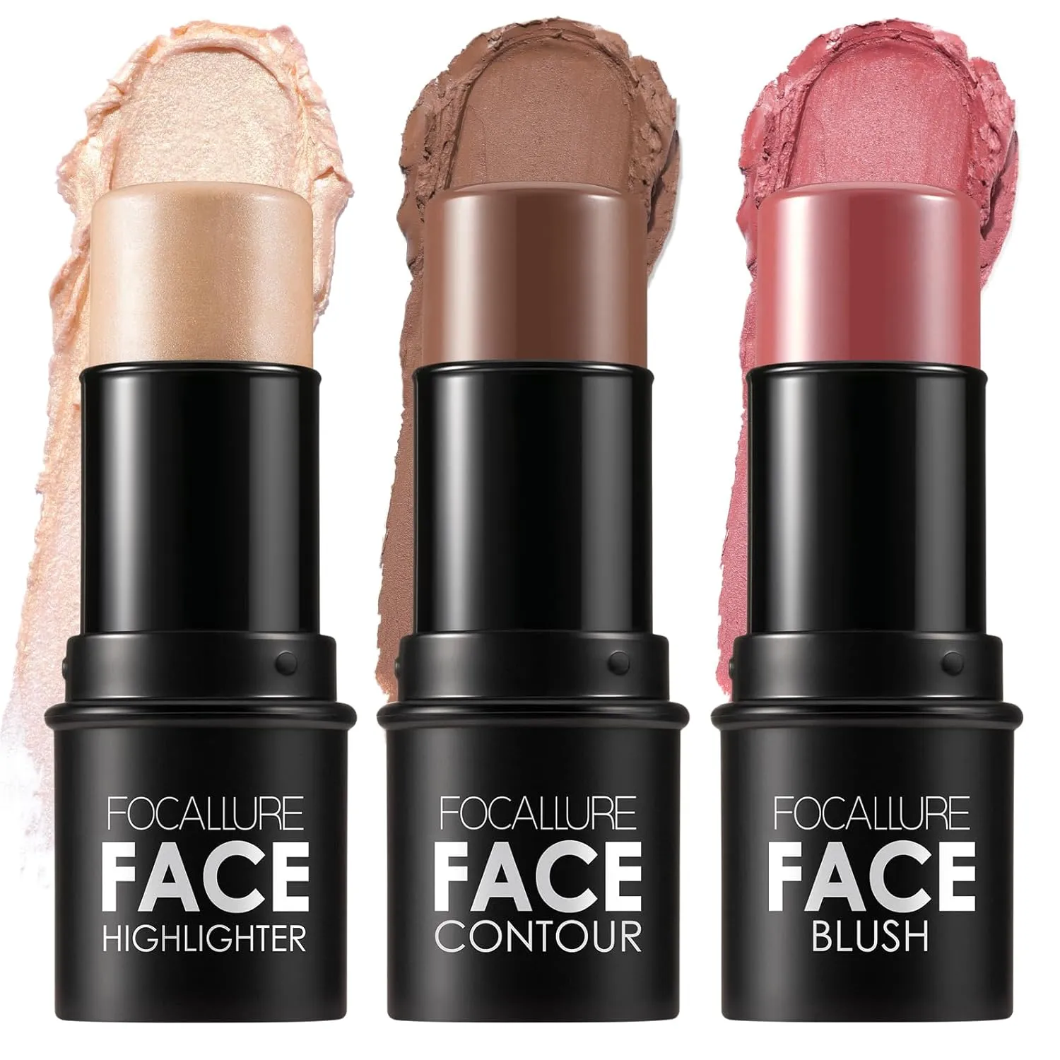 FOCALLURE 3 Pcs Cream Contour Sticks,Shades with Highlighter & Bronzer & Blush,Non-greasy Long-wear Face Contouring Pen,Easy to Sculpt the Face and Create a Lightweight Finishing Makeup,TAN