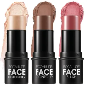 FOCALLURE 3 Pcs Cream Contour Sticks,Shades with Highlighter & Bronzer & Blush,Non-greasy Long-wear Face Contouring Pen,Easy to Sculpt the Face and Create a Lightweight Finishing Makeup,TAN