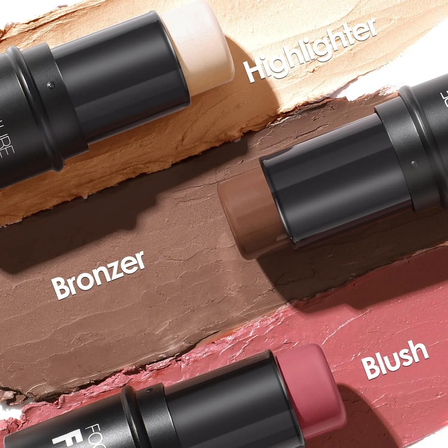 FOCALLURE 3 Pcs Cream Contour Sticks,Shades with Highlighter & Bronzer & Blush,Non-greasy Long-wear Face Contouring Pen,Easy to Sculpt the Face and Create a Lightweight Finishing Makeup,TAN
