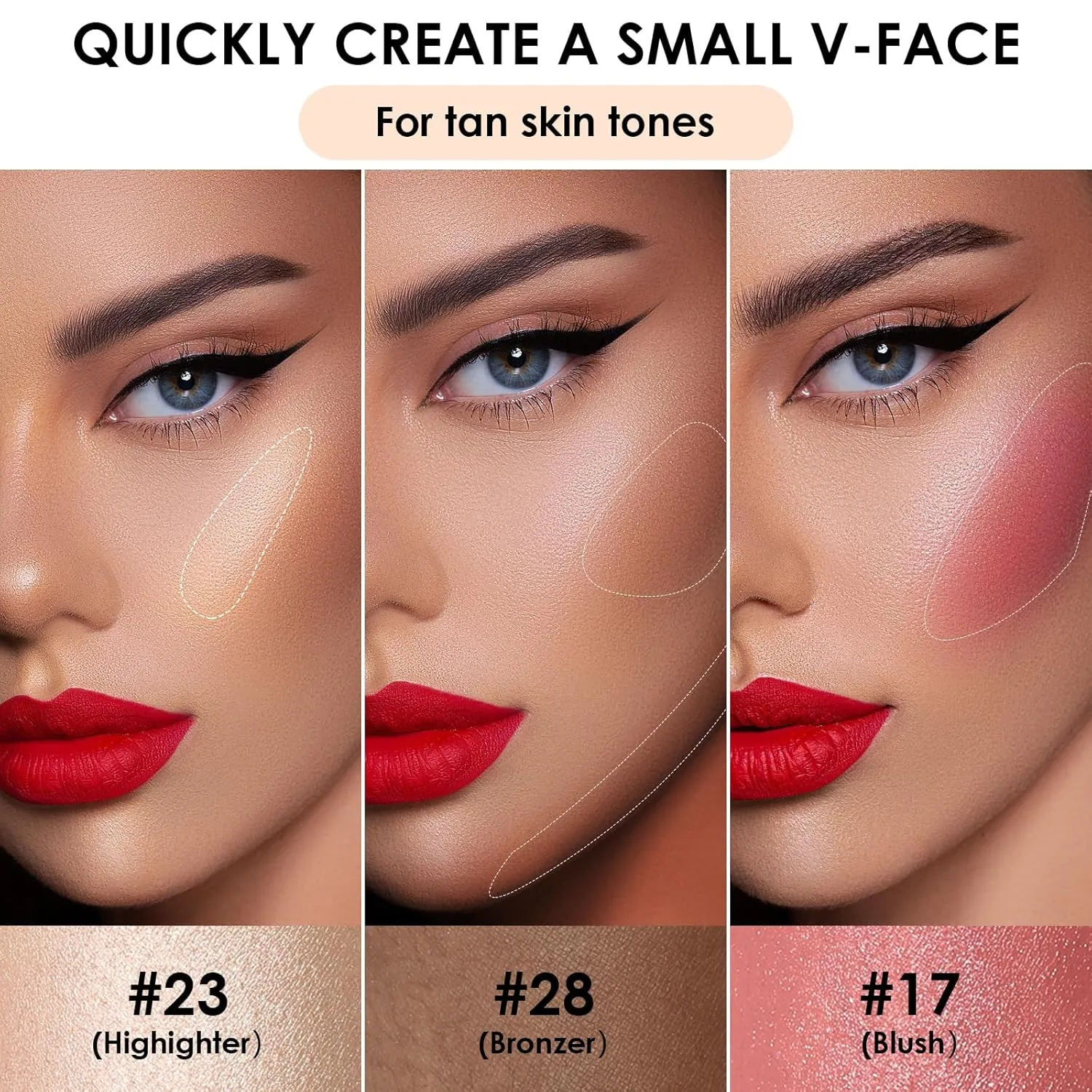 FOCALLURE 3 Pcs Cream Contour Sticks,Shades with Highlighter & Bronzer & Blush,Non-greasy Long-wear Face Contouring Pen,Easy to Sculpt the Face and Create a Lightweight Finishing Makeup,TAN