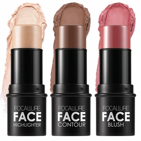 FOCALLURE 3 Pcs Cream Contour Sticks,Shades with Highlighter & Bronzer & Blush,Non-greasy Long-wear Face Contouring Pen,Easy to Sculpt the Face and Create a Lightweight Finishing Makeup,TAN