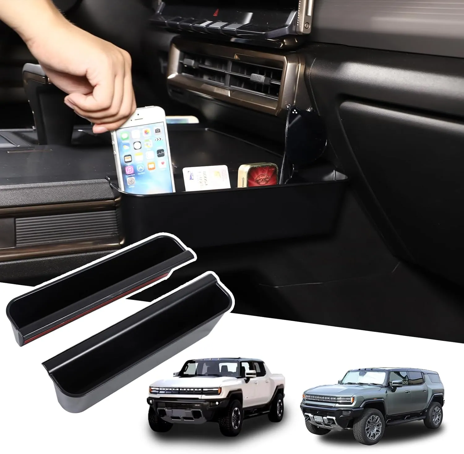 for Hummer EV Accessories Center Console Organizer New Gear Shifter Storage Box Compatible with 2022-2024-2025 Hummer EV SUV Truck Pickup Gear Shift Console Side Tray 2PCS (Black)