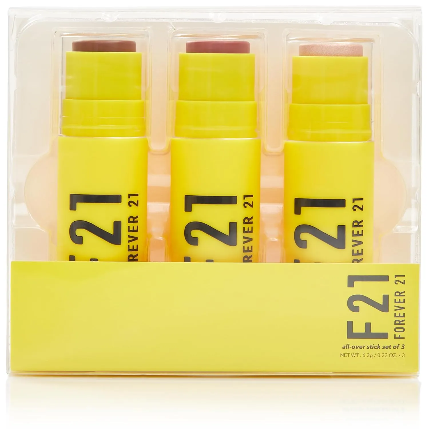 Forever 21 F21 Beauty All Over Sticks, Set of 3 Light Shades w. Bronzer Stick (Fawn), Blush Stick (Petal), Highlighter Stick (Moonstone), Multi-Use Makeup Trio for Face, Cheeks, Contour, Sculp & Glow