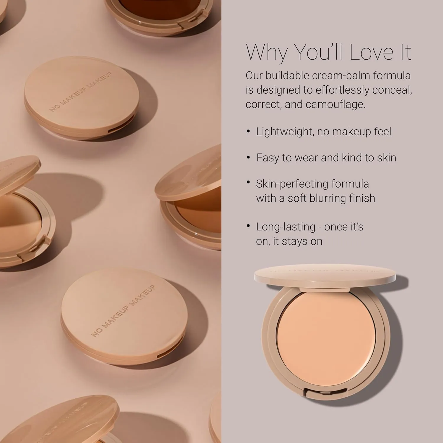 Foundation by No Makeup Makeup | Conceal & Correct with Long-Lasting, Buildable Formula & Lightweight Soft Finish | Cruelty-Free, Vegan, Fragrance-Free | Fair