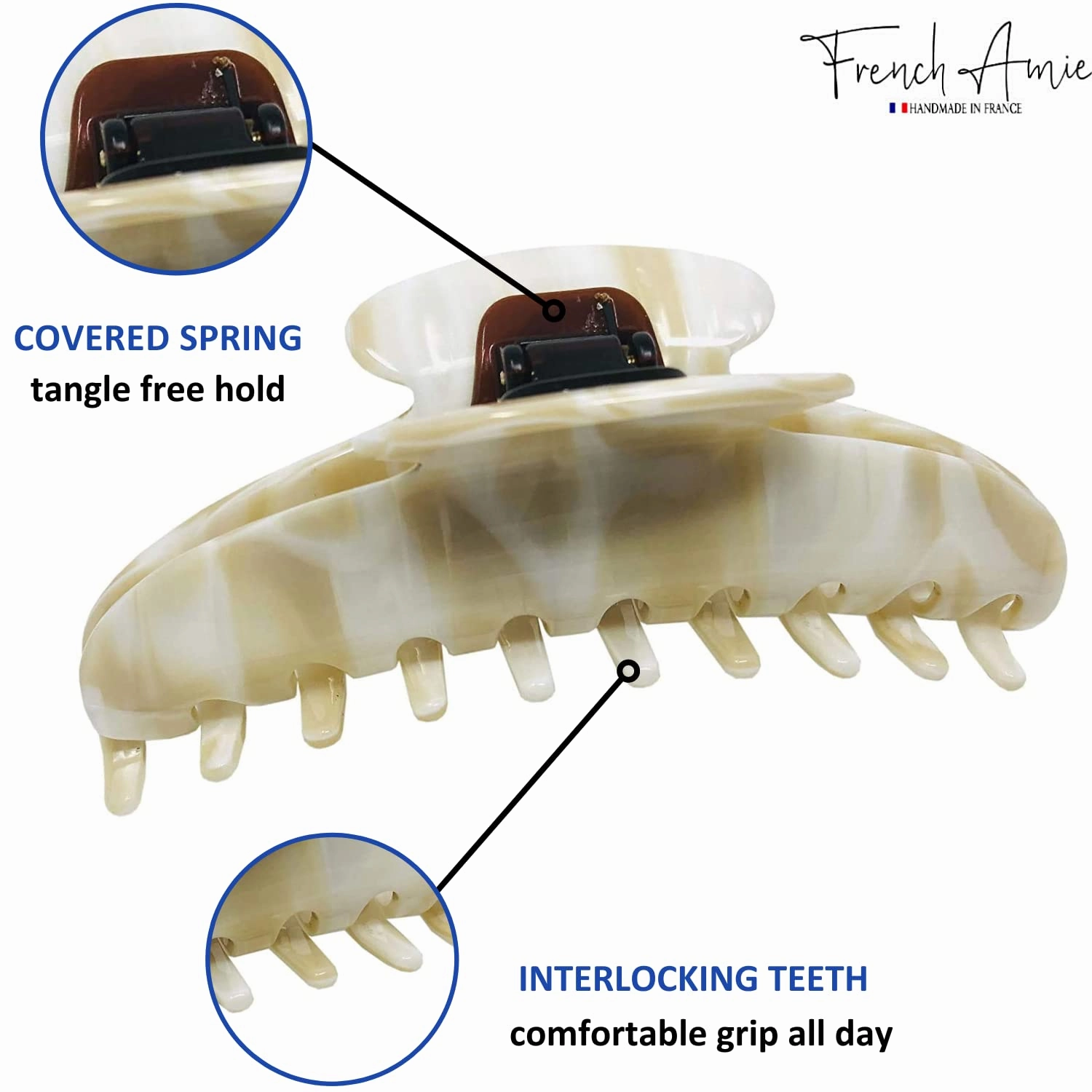 French Amie Contour Ivory Large 4 ¾” Handmade Cellulose Hair Grip Claw Clip Clamps Indoor Outdoor for Women and Girls for Thick Hairs (Ivory)