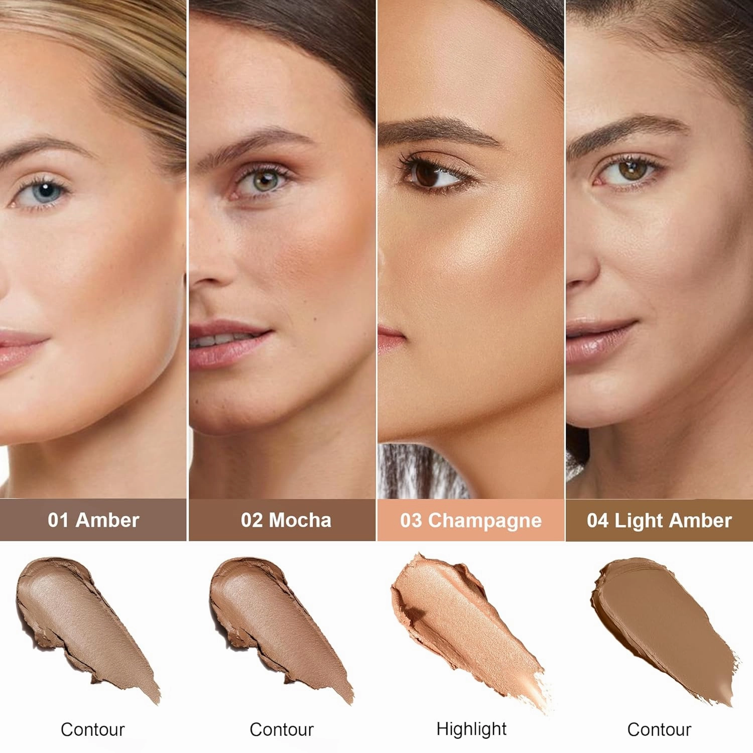 FV 2PCS Contour Stick, Highly Pigmented & Blendable Cool Toned Contour and Highlighter Stick with Natural Finish, Long Lasting & Creamy Texture Contour Set for Face Shaping Makeup, 01&03