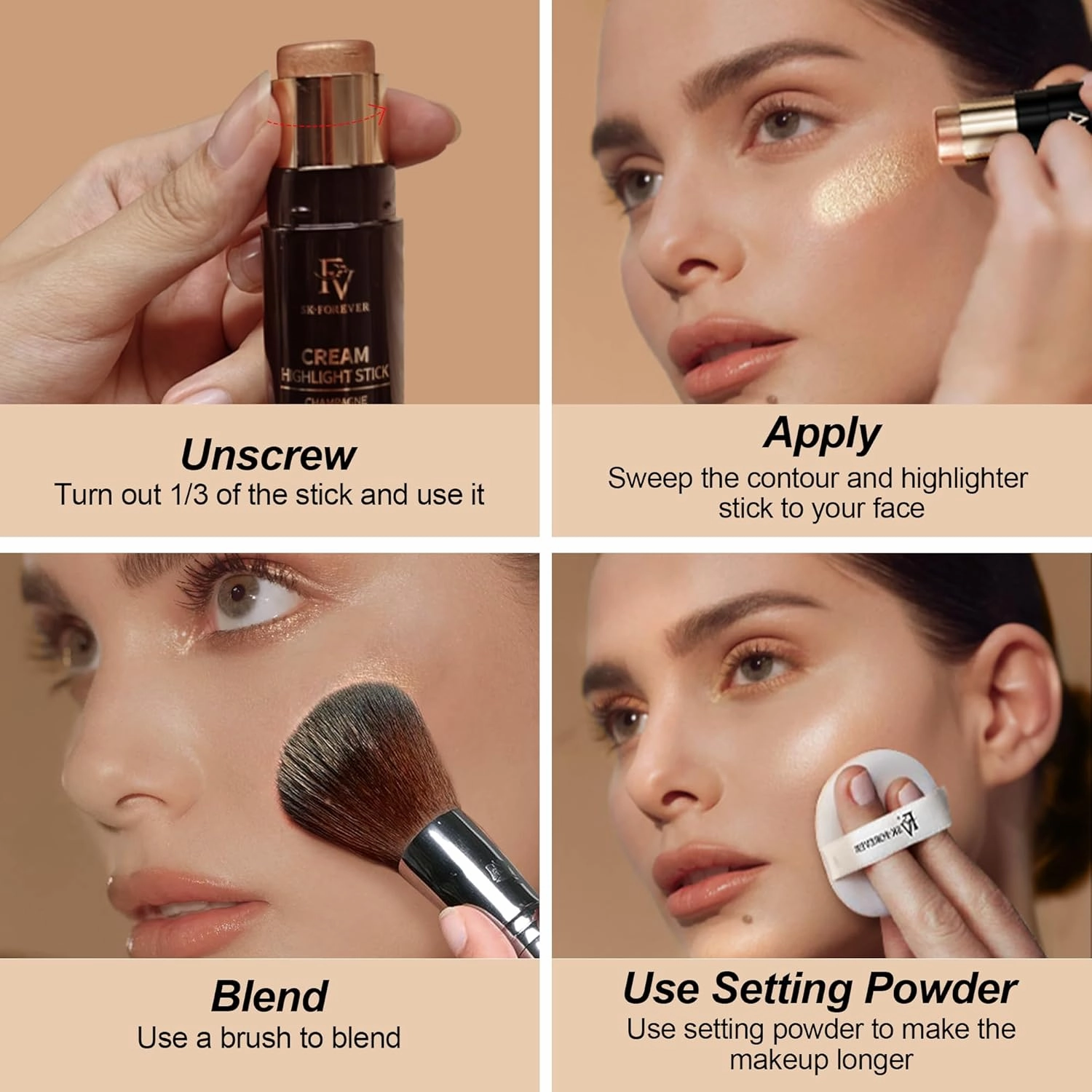 FV 2PCS Contour Stick, Highly Pigmented & Blendable Cool Toned Contour and Highlighter Stick with Natural Finish, Long Lasting & Creamy Texture Contour Set for Face Shaping Makeup, 01&03