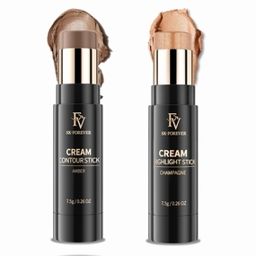 FV 2PCS Contour Stick, Highly Pigmented & Blendable Cool Toned Contour and Highlighter Stick with Natural Finish, Long Lasting & Creamy Texture Contour Set for Face Shaping Makeup, 01&03