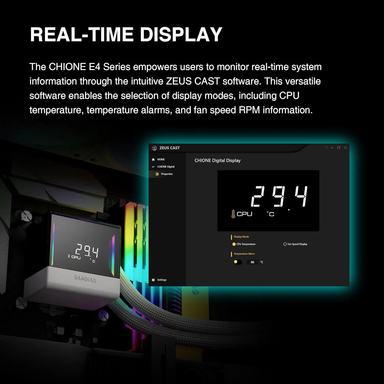 GAMDIAS CHIONE E4 360mm AIO CPU Water Cooler, Real-time Digital Display Patented PWM Pump, Hidden Cable Design, ARGB PWM Fan w/MB Sync, Intel LGA 1700/1200, AMD AM5/AM4, White