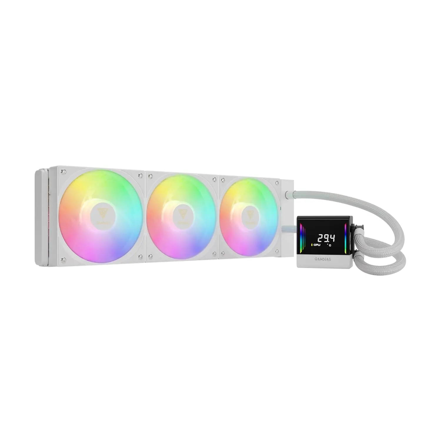 GAMDIAS CHIONE E4 360mm AIO CPU Water Cooler, Real-time Digital Display Patented PWM Pump, Hidden Cable Design, ARGB PWM Fan w/MB Sync, Intel LGA 1700/1200, AMD AM5/AM4, White