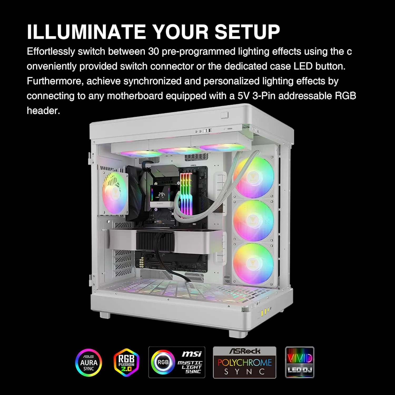 GAMDIAS CHIONE E4 360mm AIO CPU Water Cooler, Real-time Digital Display Patented PWM Pump, Hidden Cable Design, ARGB PWM Fan w/MB Sync, Intel LGA 1700/1200, AMD AM5/AM4, White