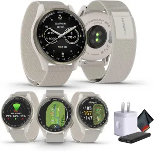 Garmin Approach S50 Advanced GPS Golf Smartwatch, AMOLED Display, On-Course Features, Sports and Fitness Watch, Cream Gold Aluminum Bezel with Ivory Comfort Fit Nylon Band Bundle