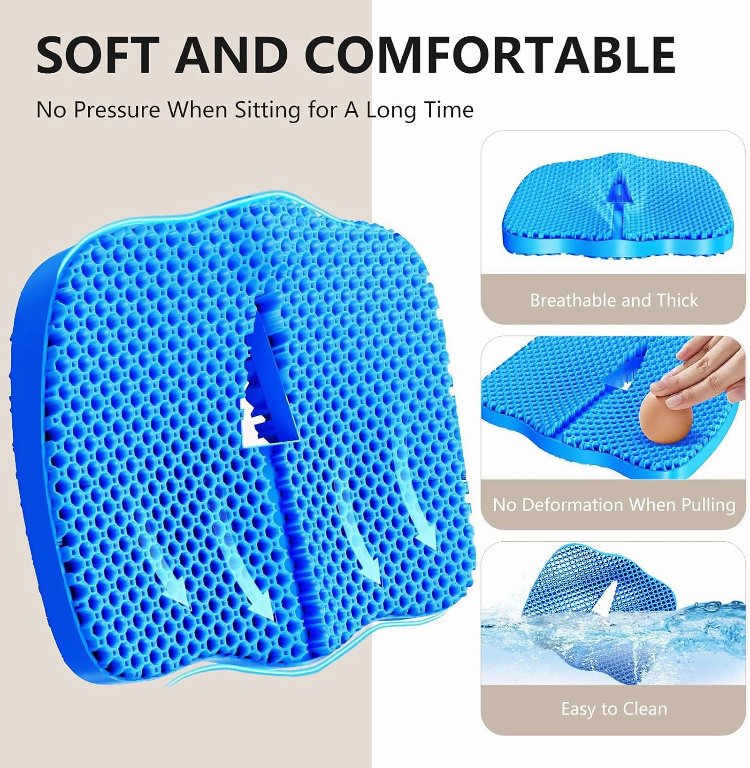 Gel Seat Cushion for Office Chair 3.54in Thick Ergonomic Gel Chair Cushion Seat Pad for Long Sitting Relieve Sciatica Back,Pressure Sore Ulcer Pain,Seat Cushion for Wheelchair Office Chairs Car Seats