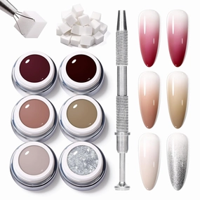 GELLEKTIK 6 Colors Pat Painting Gel Polish Kit for Nails, Ombre Gradient Blush Effect Solid Gel Nail Polish with 30PCS Sponge Applicators & Grabbing Pen ,Nail Art for DIY French Manicure at Home