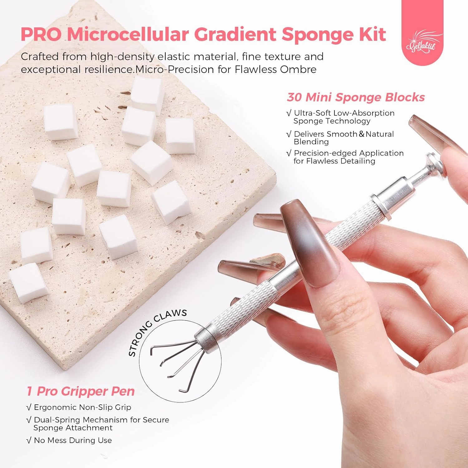 GELLEKTIK 6 Colors Pat Painting Gel Polish Kit for Nails, Ombre Gradient Blush Effect Solid Gel Nail Polish with 30PCS Sponge Applicators & Grabbing Pen ,Nail Art for DIY French Manicure at Home