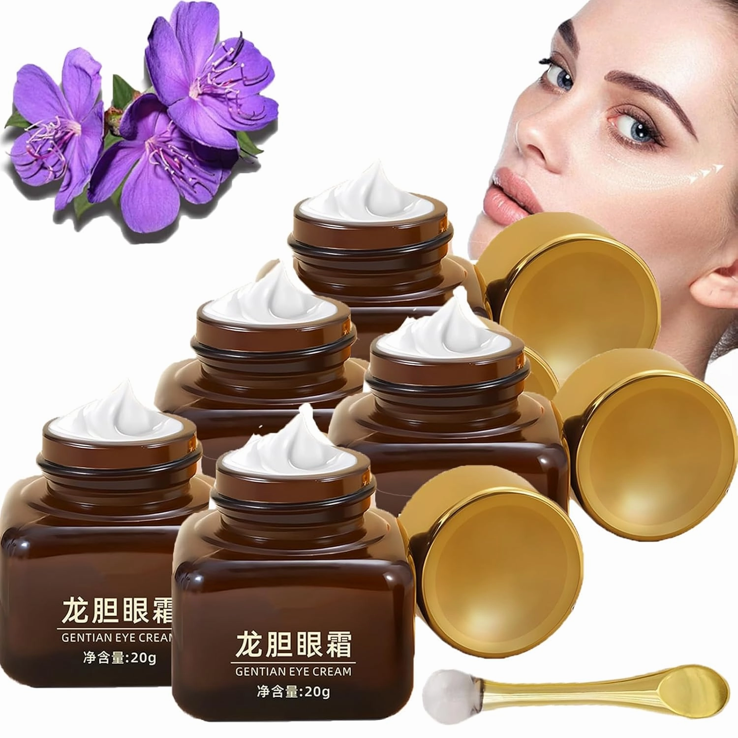 Gentian Anti-Wrinkle Eye Cream, Hankylin Gentian Eye Cream, Gentian Anti-Wrinkle Firming Eye Cream for Eye Bags, Reducing Fine Lines, Dark Circles Puffiness and Bags Under Eyes-20g (5Pcs)