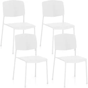 Giantex Stackable Dining Chairs Set of 4, Modern Kitchen Chairs w/Metal Legs & Curved Back, Load up to 350 LBS, Plastic Armless Side Chairs for Living Dining Room Home Restaurant, White