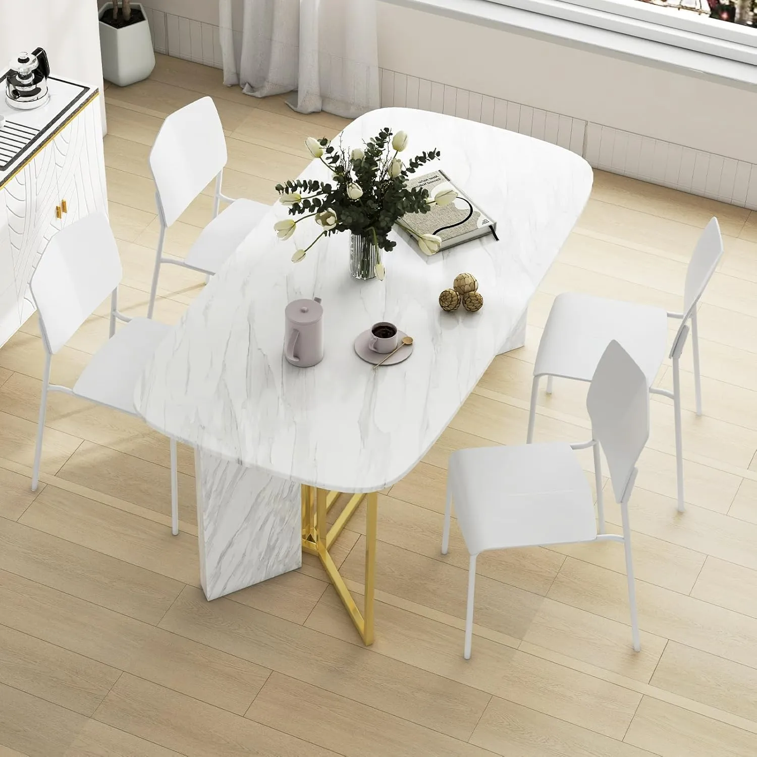 Giantex Stackable Dining Chairs Set of 4, Modern Kitchen Chairs w/Metal Legs & Curved Back, Load up to 350 LBS, Plastic Armless Side Chairs for Living Dining Room Home Restaurant, White