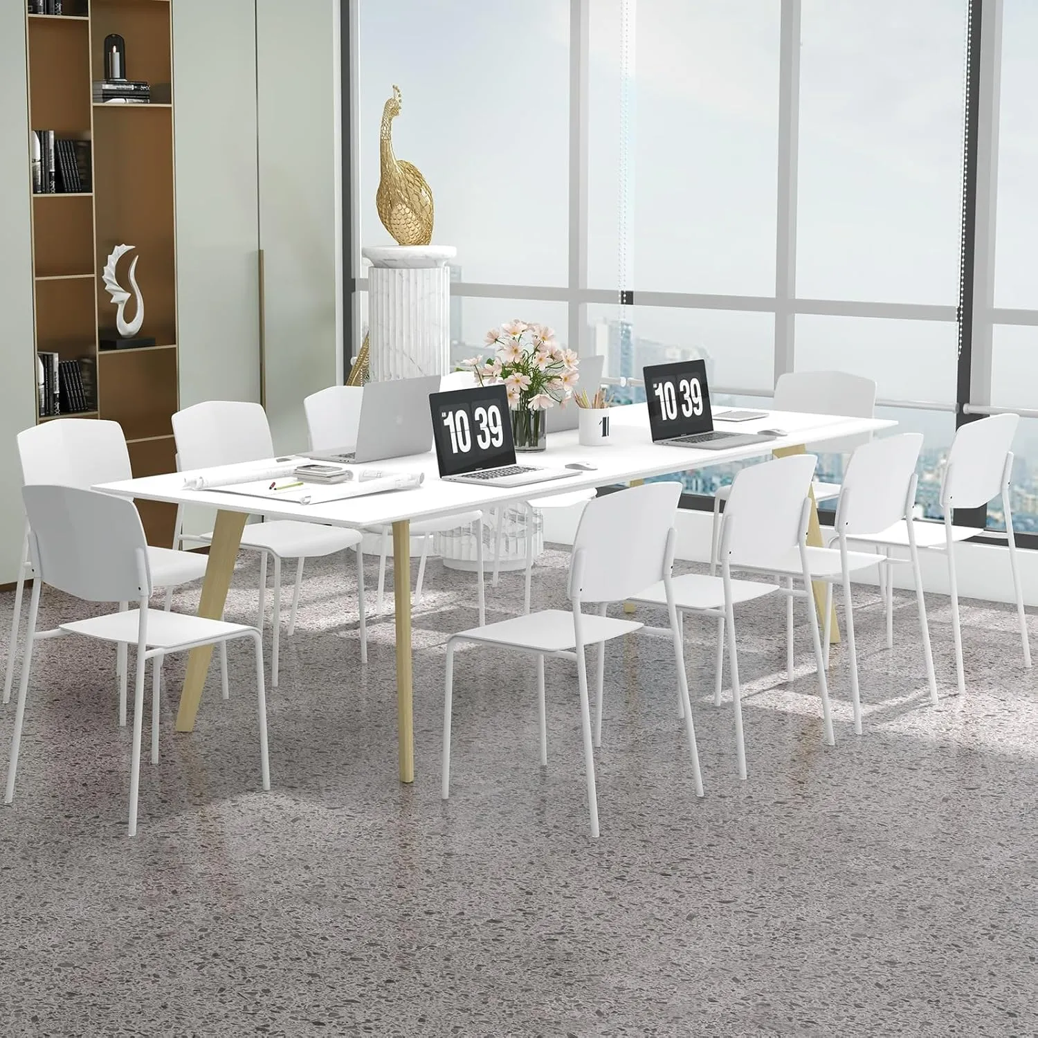 Giantex Stackable Dining Chairs Set of 4, Modern Kitchen Chairs w/Metal Legs & Curved Back, Load up to 350 LBS, Plastic Armless Side Chairs for Living Dining Room Home Restaurant, White