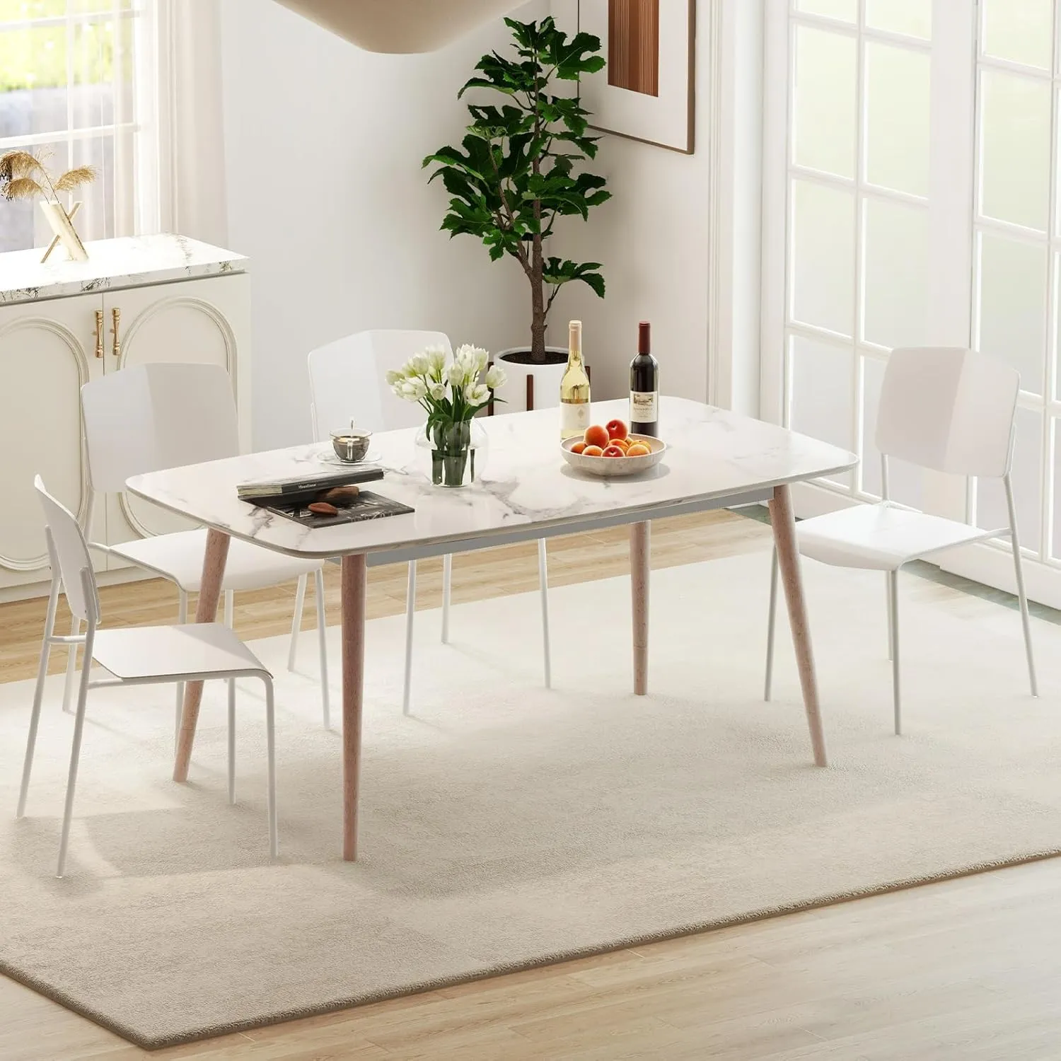 Giantex Stackable Dining Chairs Set of 4, Modern Kitchen Chairs w/Metal Legs & Curved Back, Load up to 350 LBS, Plastic Armless Side Chairs for Living Dining Room Home Restaurant, White