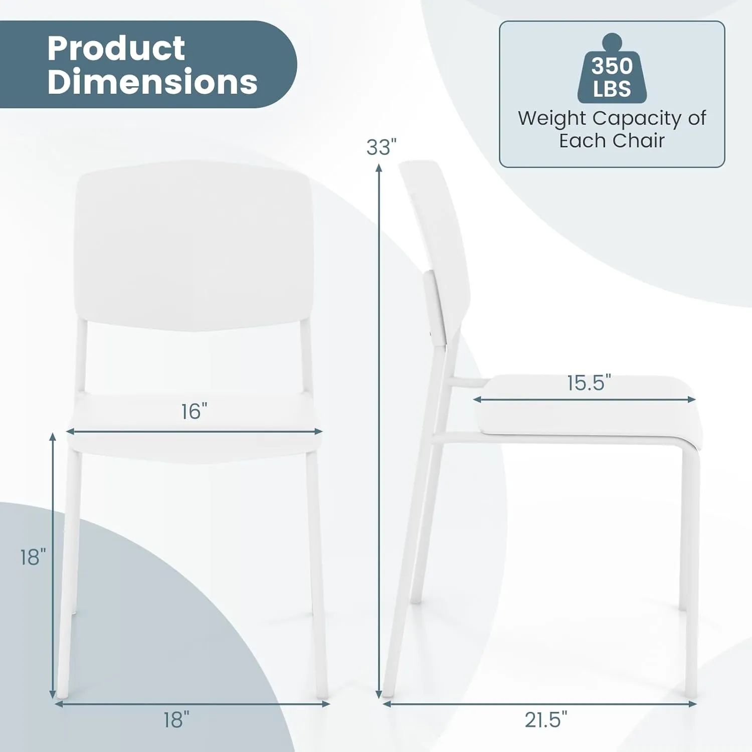 Giantex Stackable Dining Chairs Set of 4, Modern Kitchen Chairs w/Metal Legs & Curved Back, Load up to 350 LBS, Plastic Armless Side Chairs for Living Dining Room Home Restaurant, White
