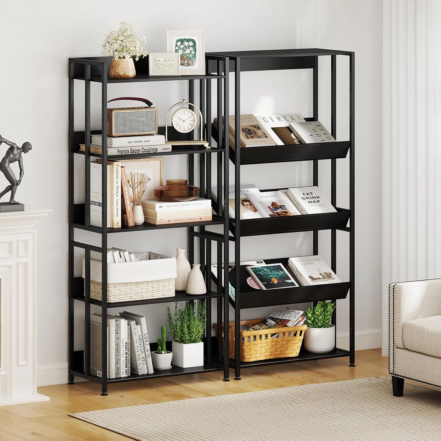 Giantex 5-Tier Bookshelf, 62" Tall Bookcase w/Tiltable Shelves, Metal Frame, Convertible Display Storage Rack, Freestanding Shelf Organizer Standing Shelving Unit for Living Room,Black