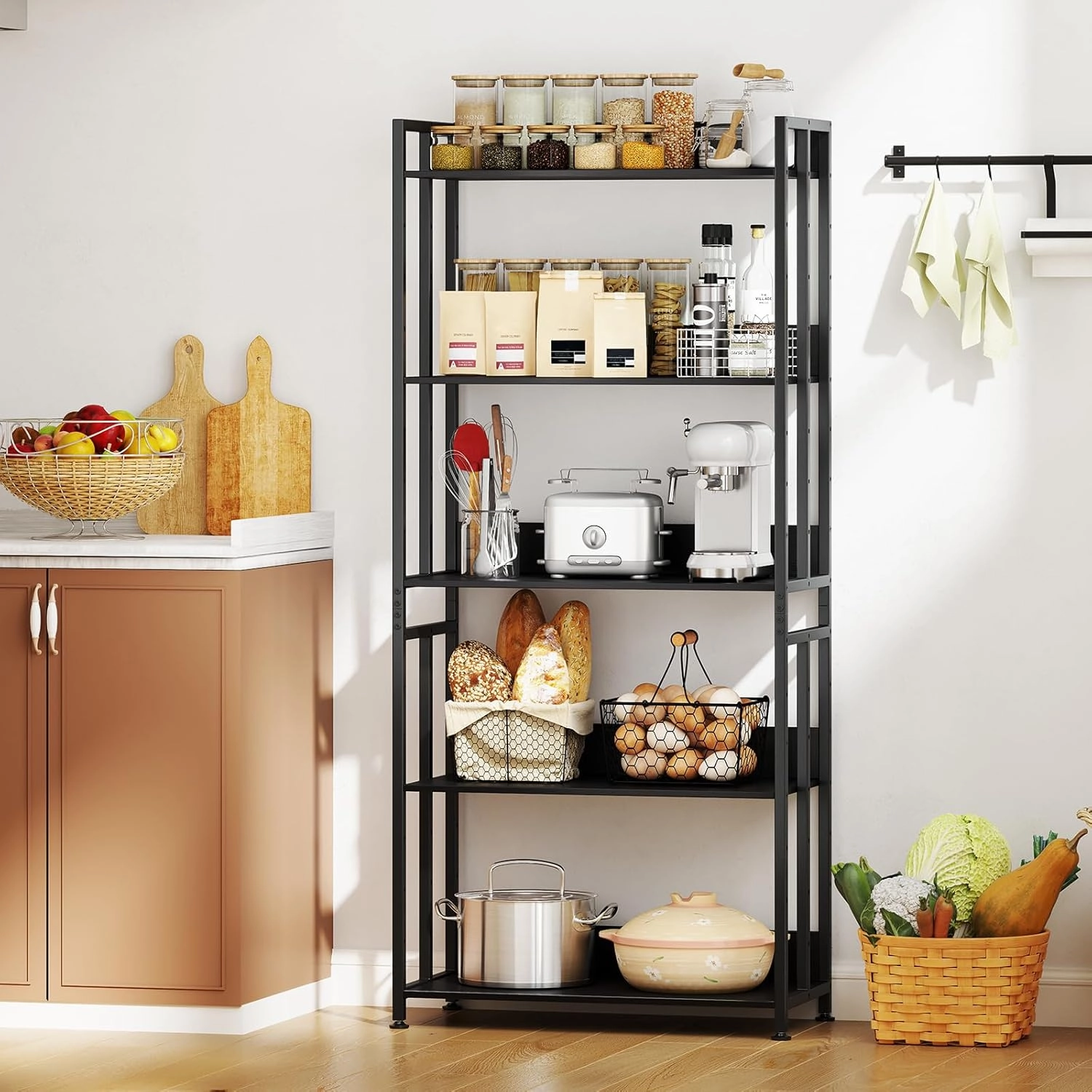 Giantex 5-Tier Bookshelf, 62" Tall Bookcase w/Tiltable Shelves, Metal Frame, Convertible Display Storage Rack, Freestanding Shelf Organizer Standing Shelving Unit for Living Room,Black