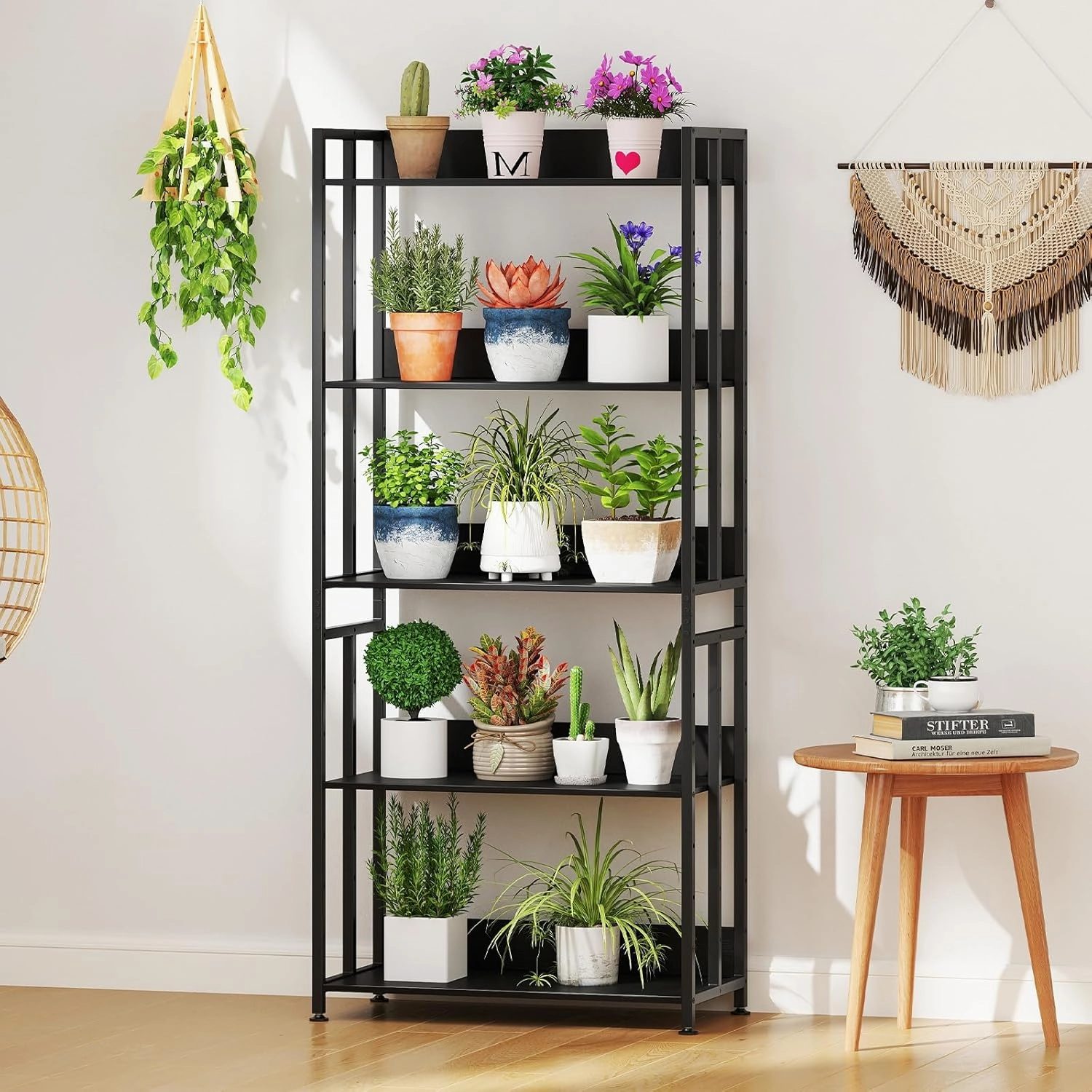 Giantex 5-Tier Bookshelf, 62" Tall Bookcase w/Tiltable Shelves, Metal Frame, Convertible Display Storage Rack, Freestanding Shelf Organizer Standing Shelving Unit for Living Room,Black